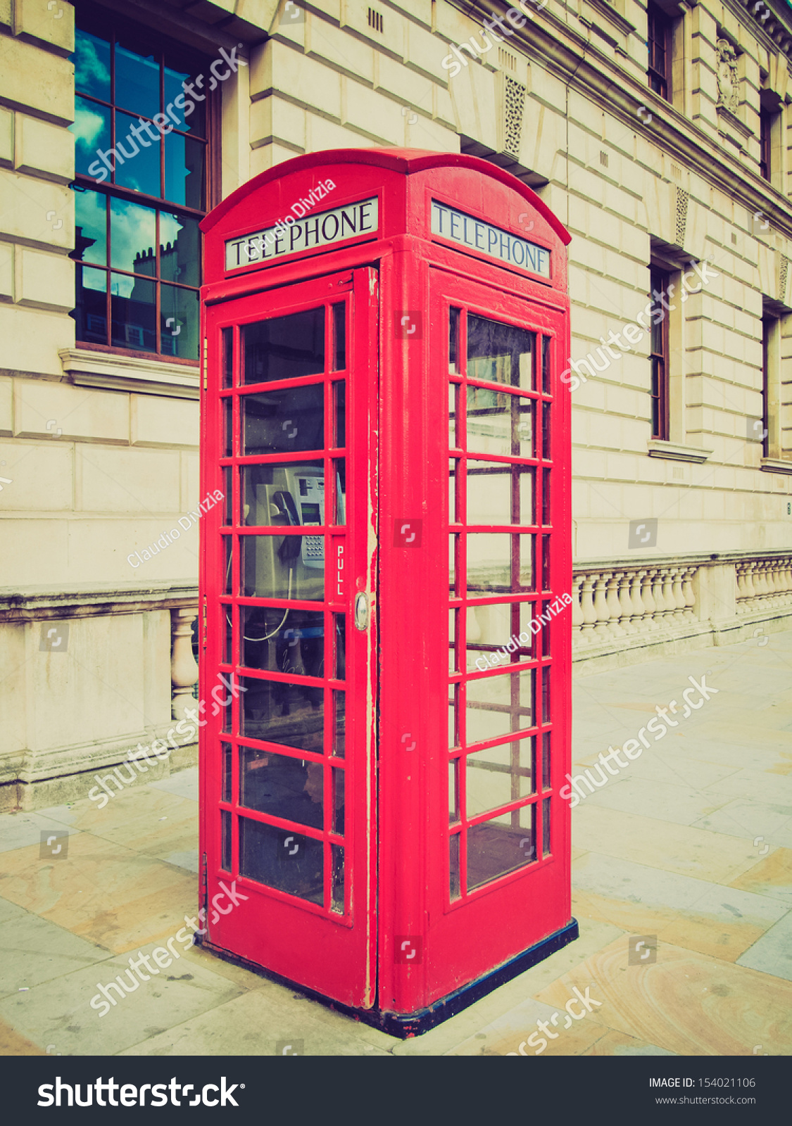 Vintage Looking Traditional Red Telephone Box In London Uk Stock Photo ...