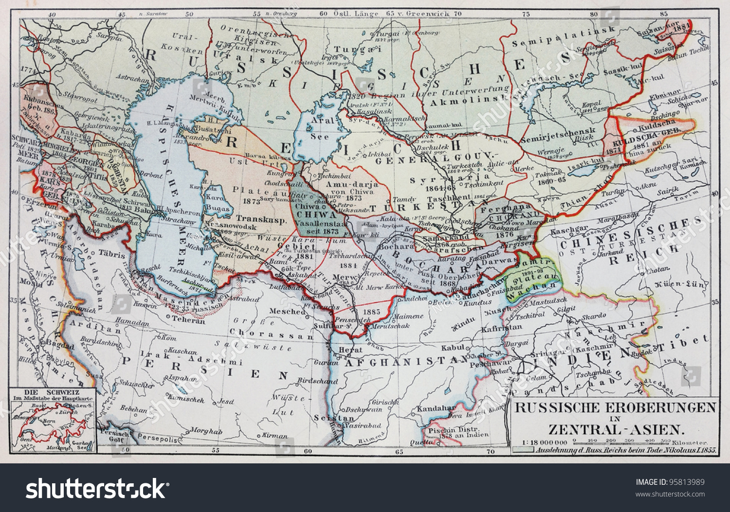 central asia caucasus siberia antique asia vintage 1887 RUSSIA IN ASIA map colour historical original