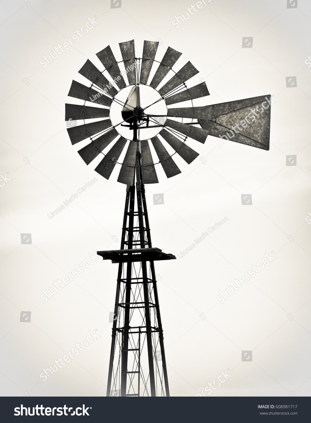 Vintage Metal Windmill Against White Background Stock Photo 608981717 ...