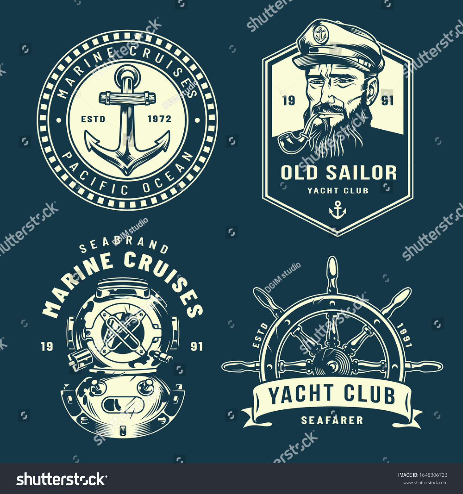 Vintage Nautical Logos Collection Anchor Sailor Stock Illustration ...