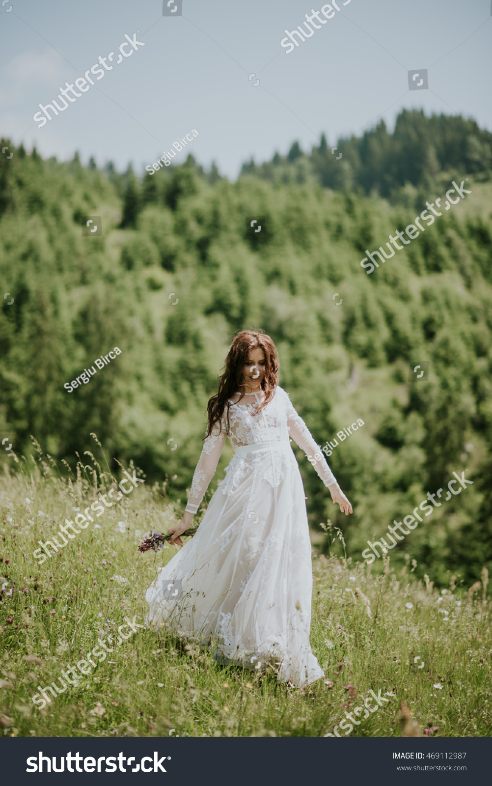 Vintage Photography Young Hipster Bride Posing Stock Photo 469112987