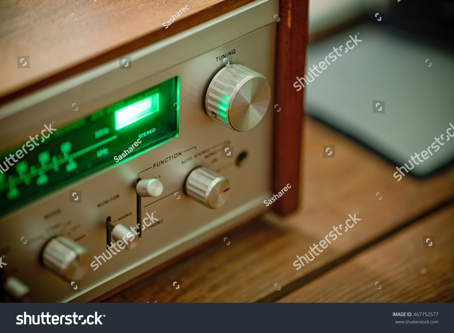 Vintage Stereo Receiver Tuning Scale Wooden Stock Photo Edit Now