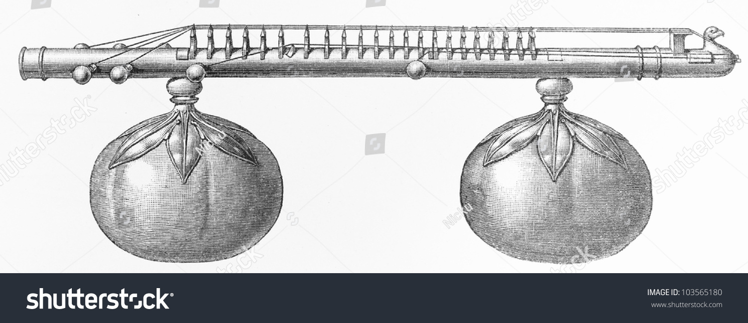 Vintage 19th Century Drawing Of A Vina Indian Musical Instrument ...