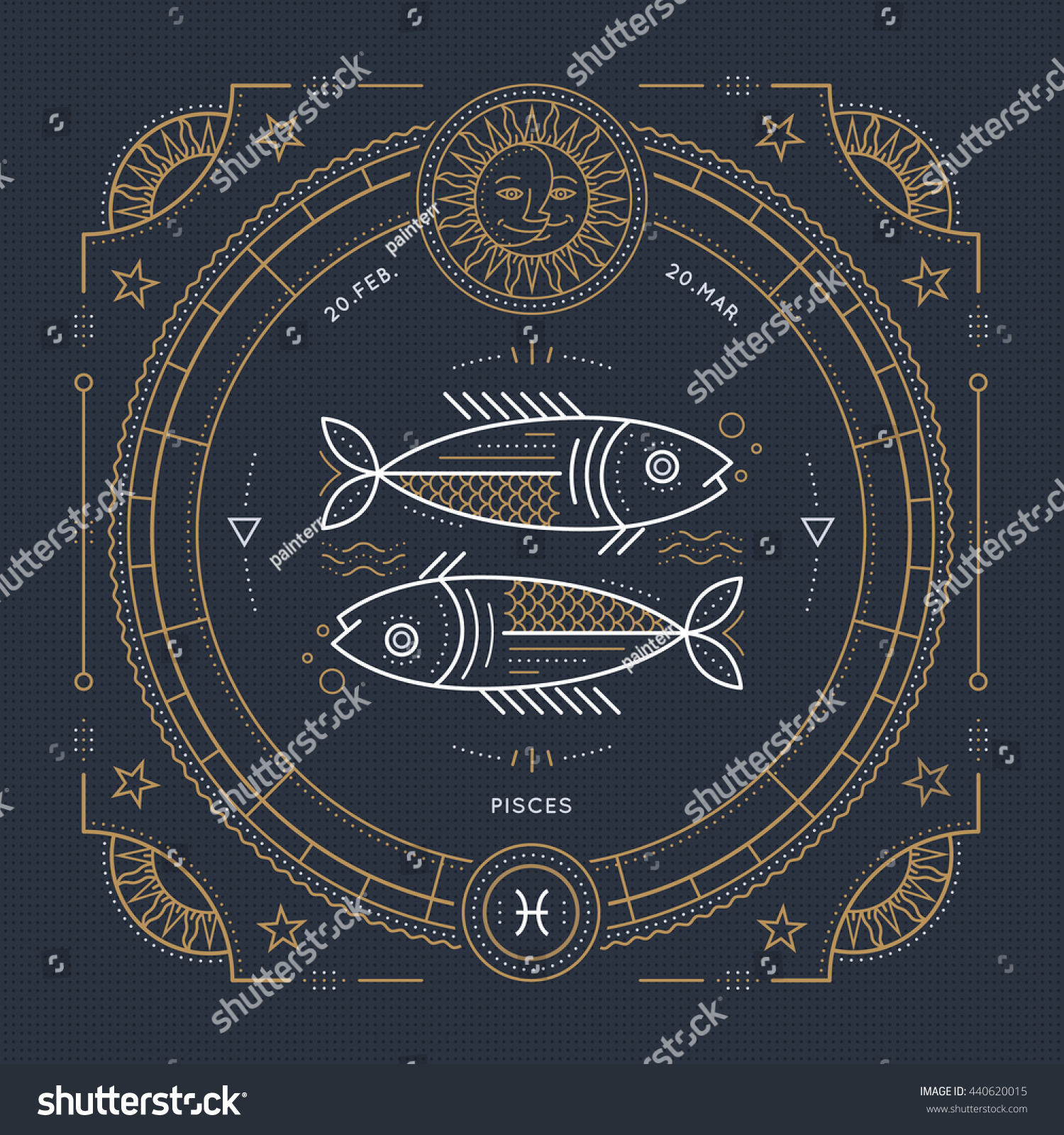 Vintage Thin Line Pisces Zodiac Sign Stock Illustration 440620015 ...