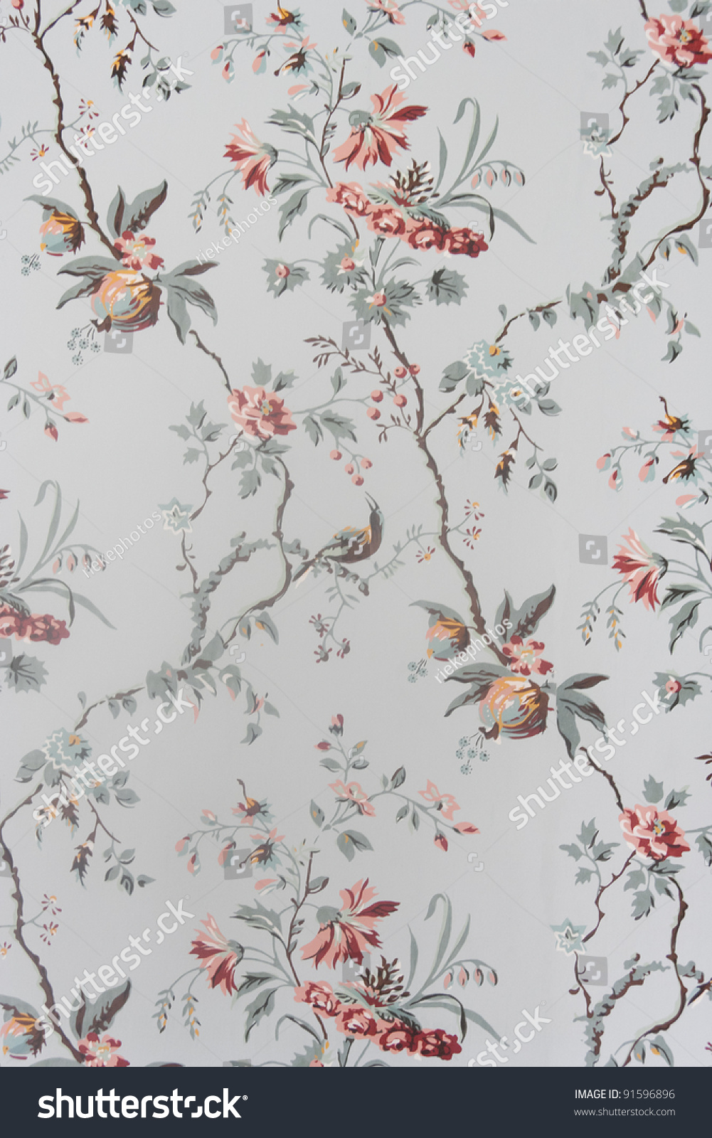 Vintage Wallpaper Floral Pattern 18th Century Stock Photo 91596896