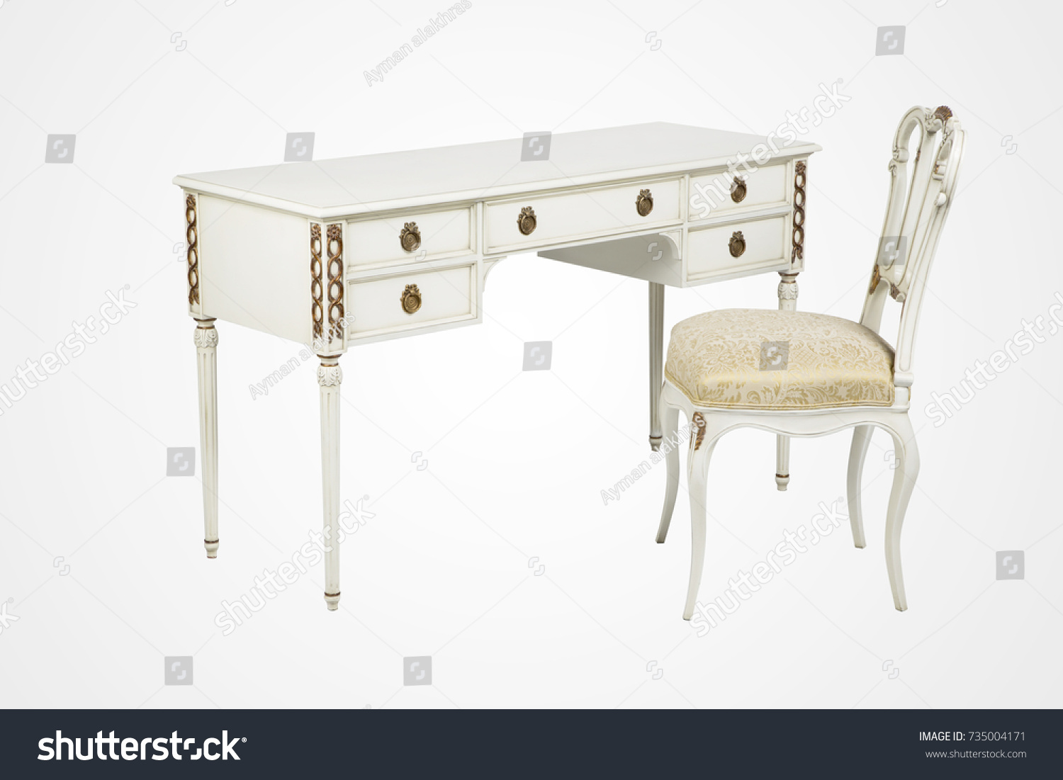 Vintage White Wooden Desk Chair Set Vintage Stock Image 735004171