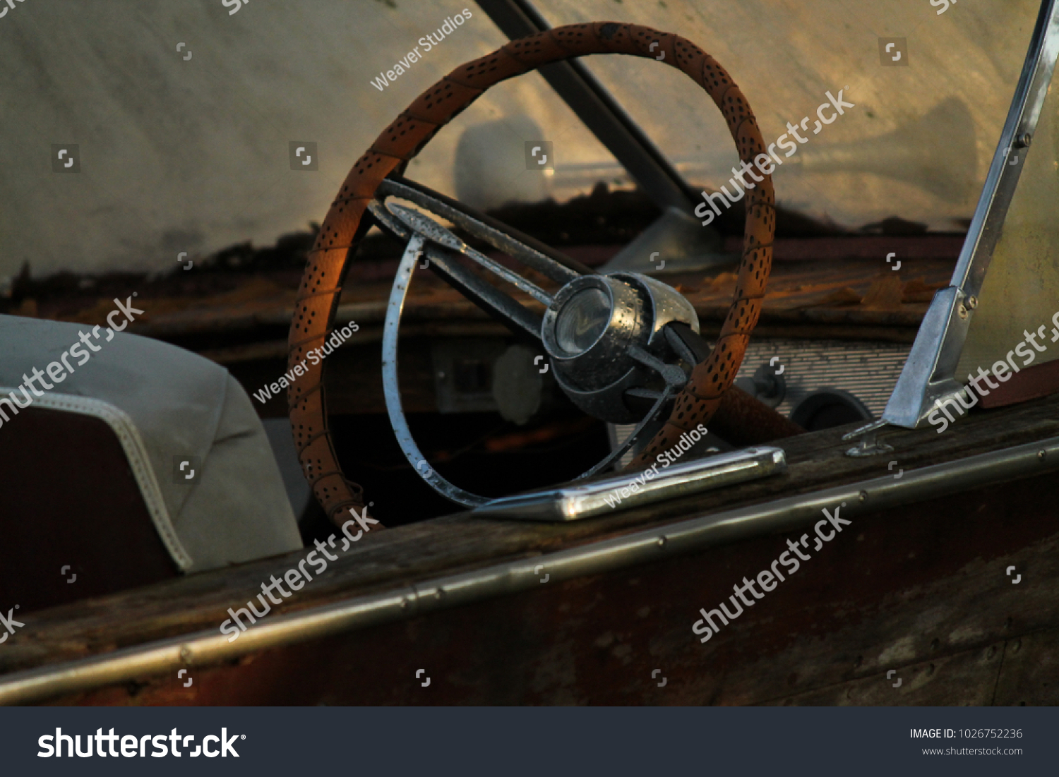 Vintage Wooden Boat Steering Wheel Stock Photo Edit Now 1026752236