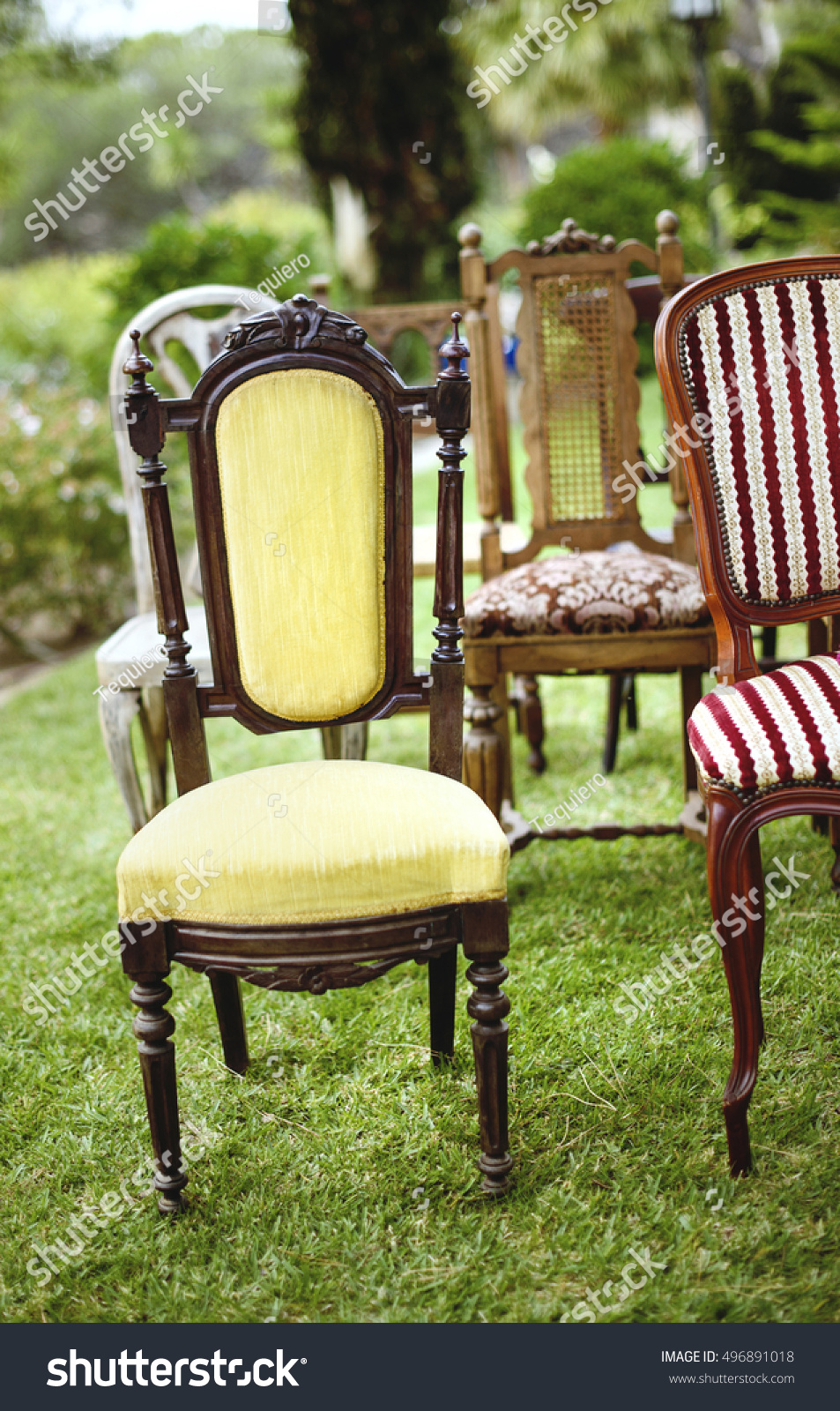 Vintage Wooden Chairs Decor Wedding Event Stock Photo Edit Now 496891018