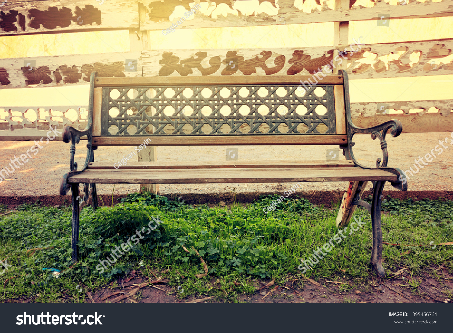 Vintage Wooden Wrought Iron Bench Front Stock Photo Edit Now