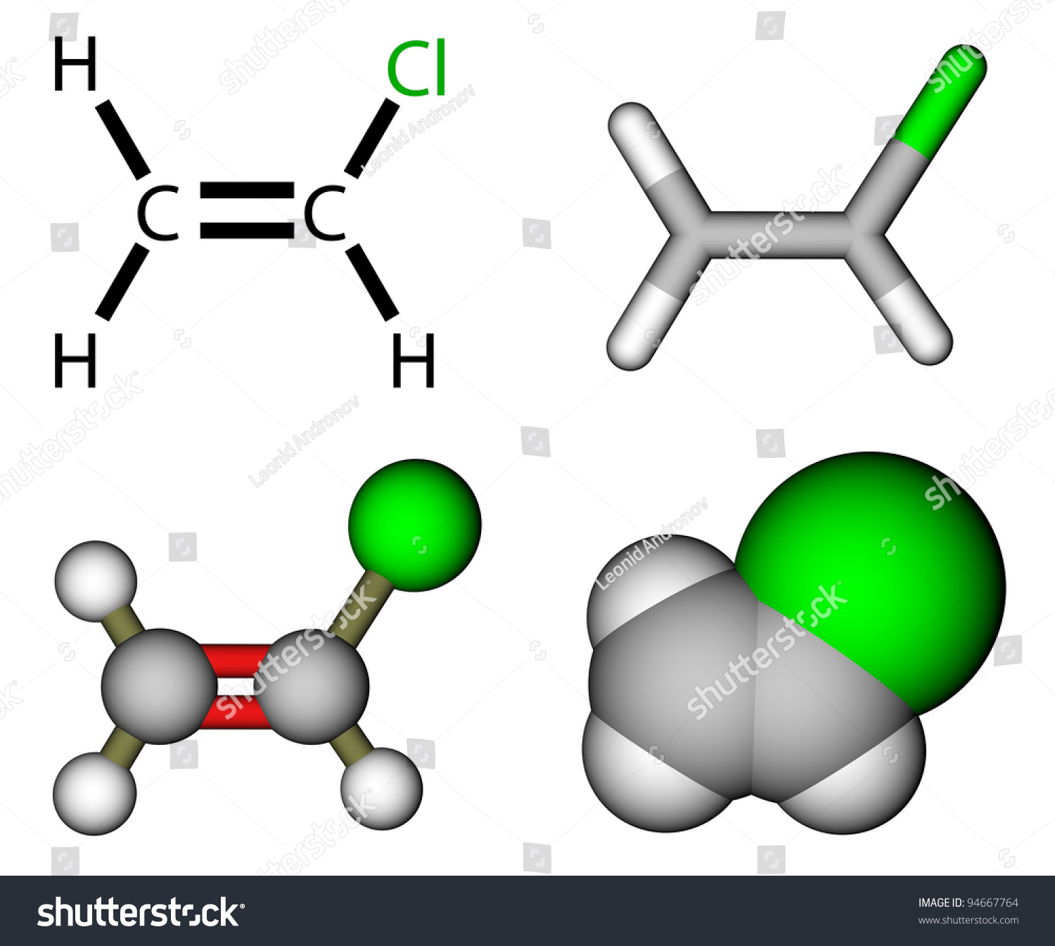 Vinyl Chloride Structural Formula Molecular Models Stock