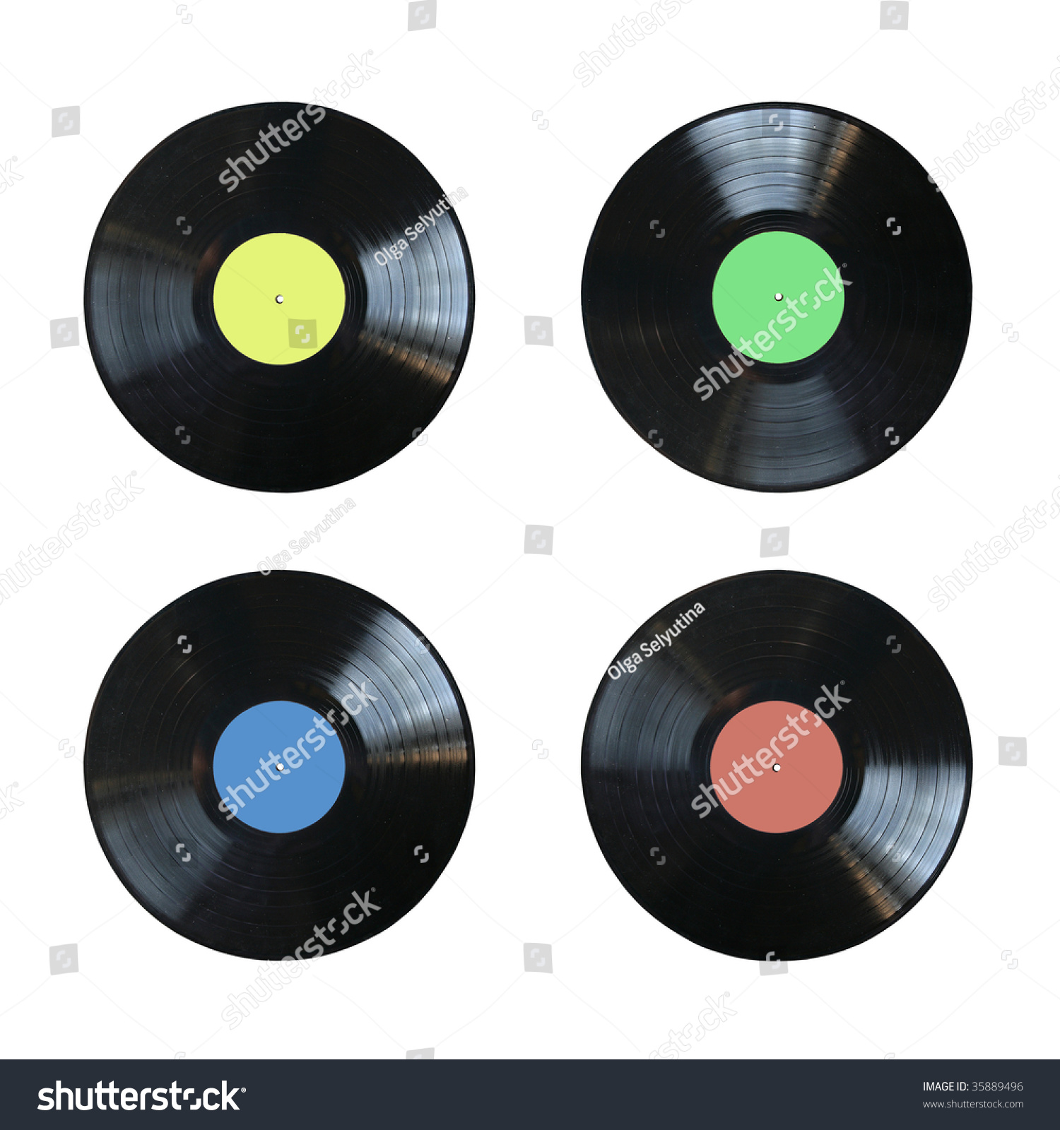 Vinyl Records With Blank Labels Of Different Colors Isolated Stock ...