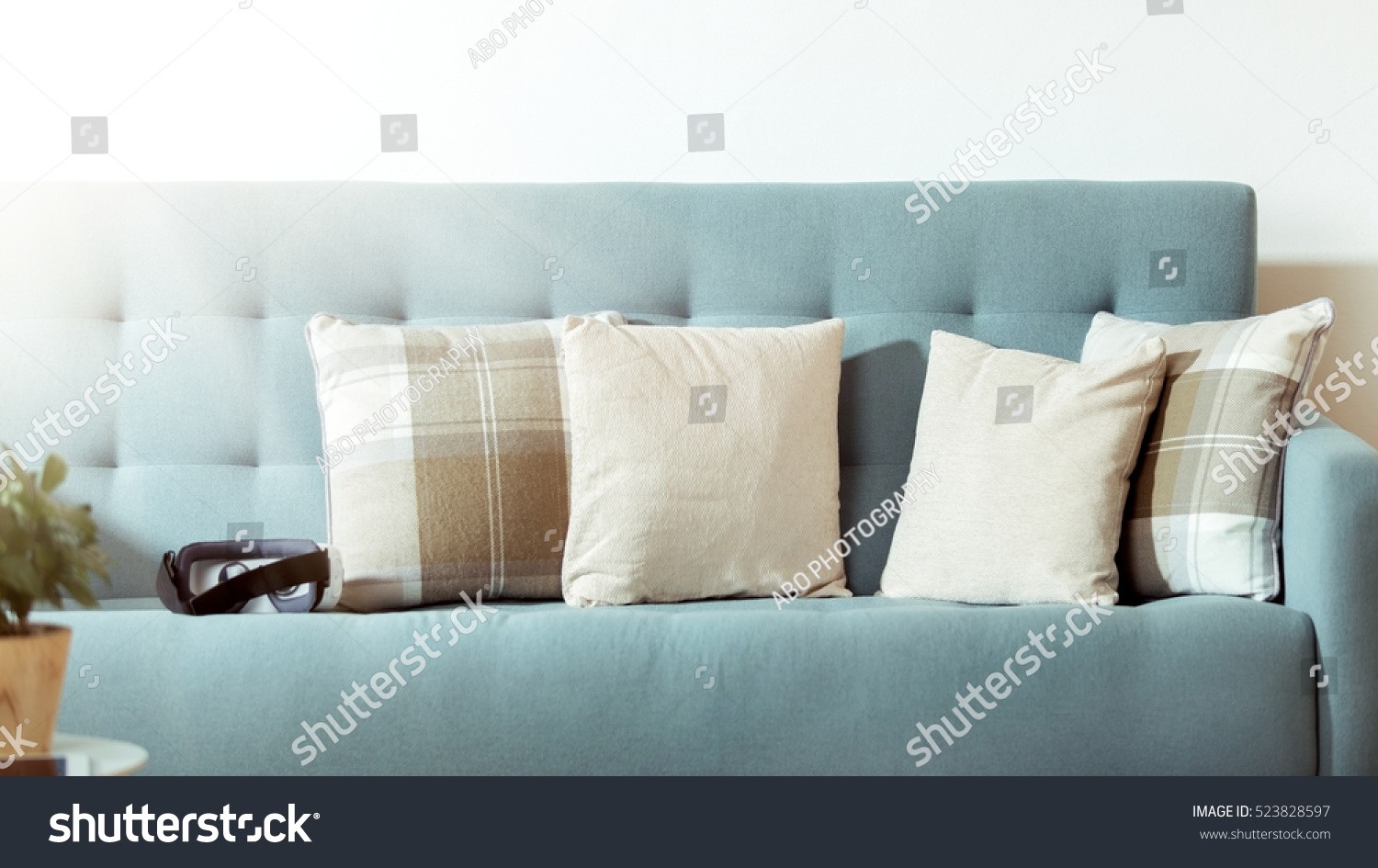 Virtual Reality Goggles Lying On Couch Stock Photo Edit Now