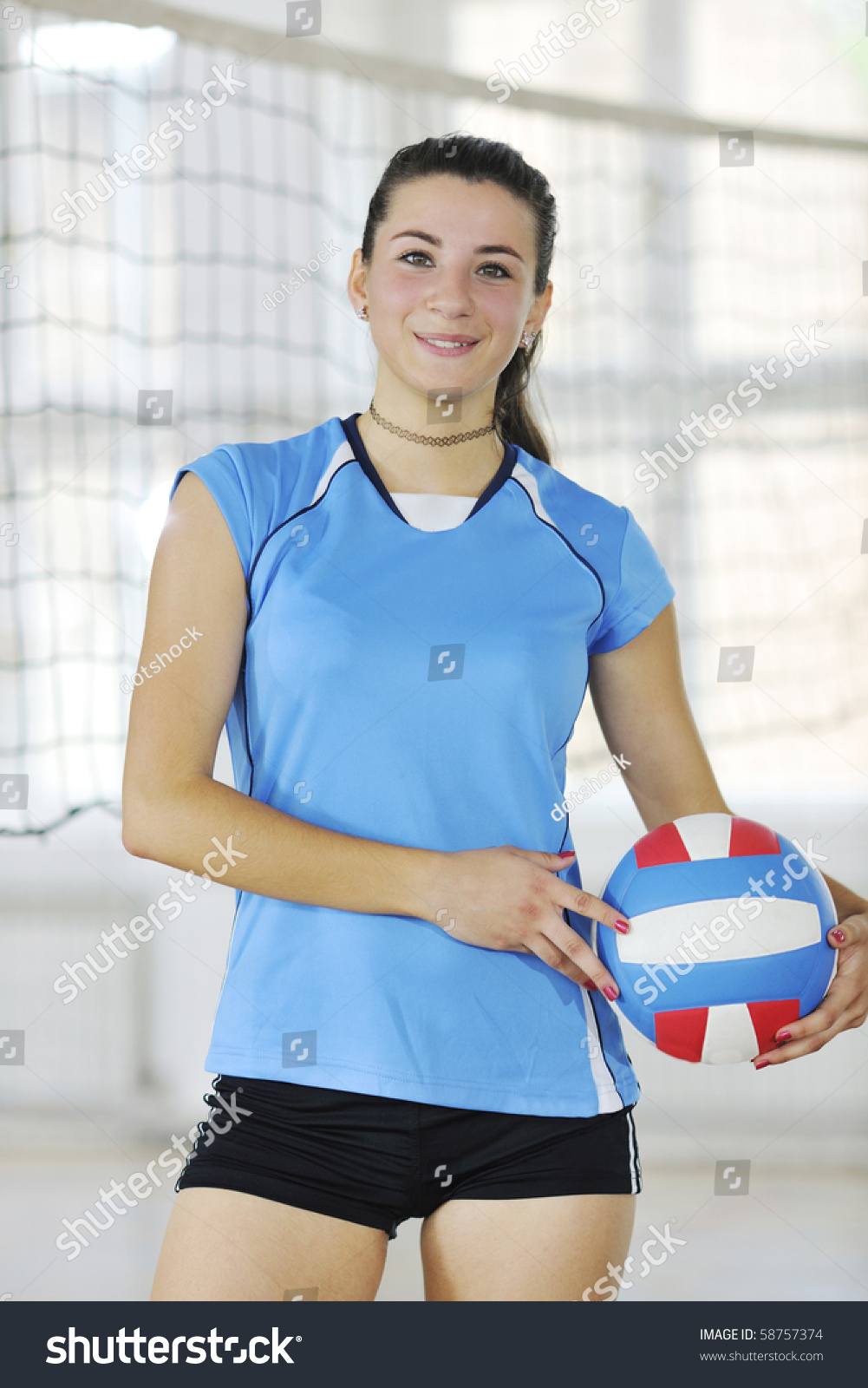 Volleyball Game Sport Group Young Beautiful Stock Photo 58757374 ...