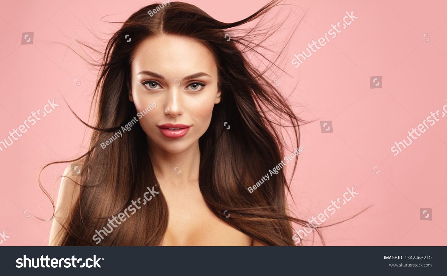 Volume Brown Hair Model Face Portrait Stock Photo Edit Now