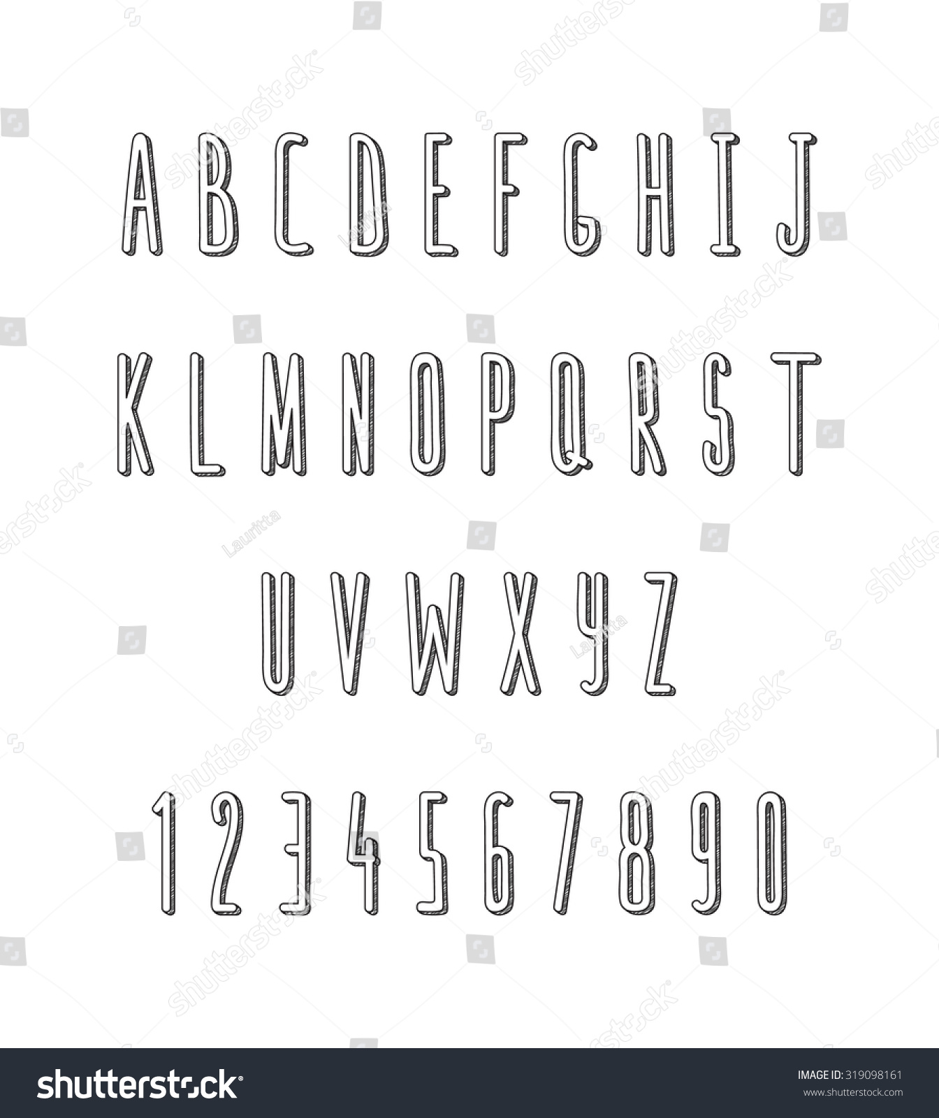 Volume Set Letters Numbers Handmade Outline Stock Illustration Volume Set Letters Numbers Handmade Outline Stock Illustration