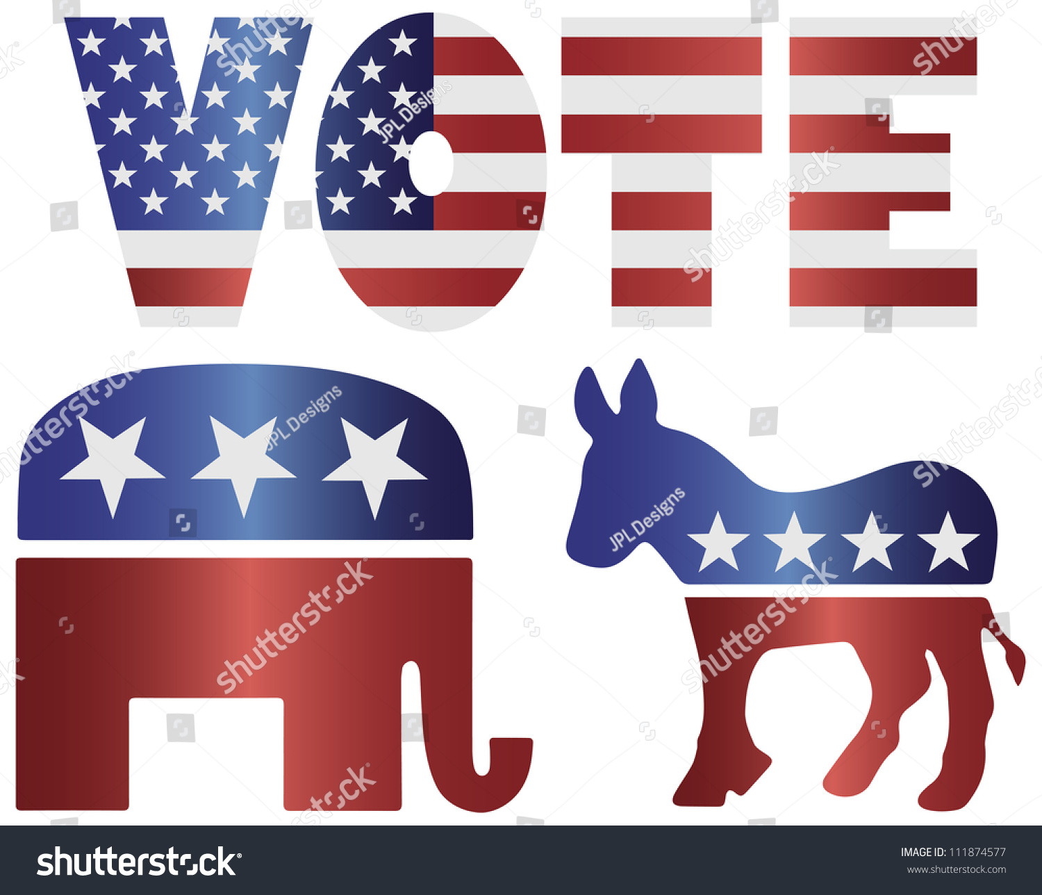 Vote Republican Elephant And Democrat Donkey With American Usa Flag ...