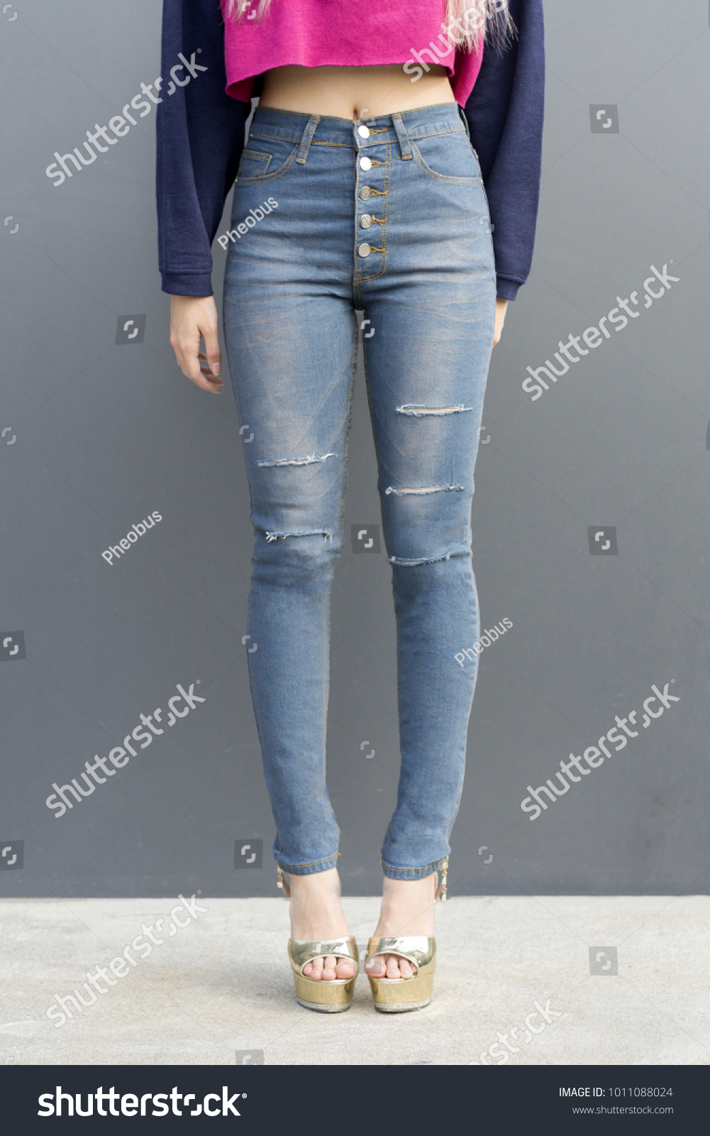 Waist Legs Teenage Girl Jeans Highheeled Stock Photo Edit Now