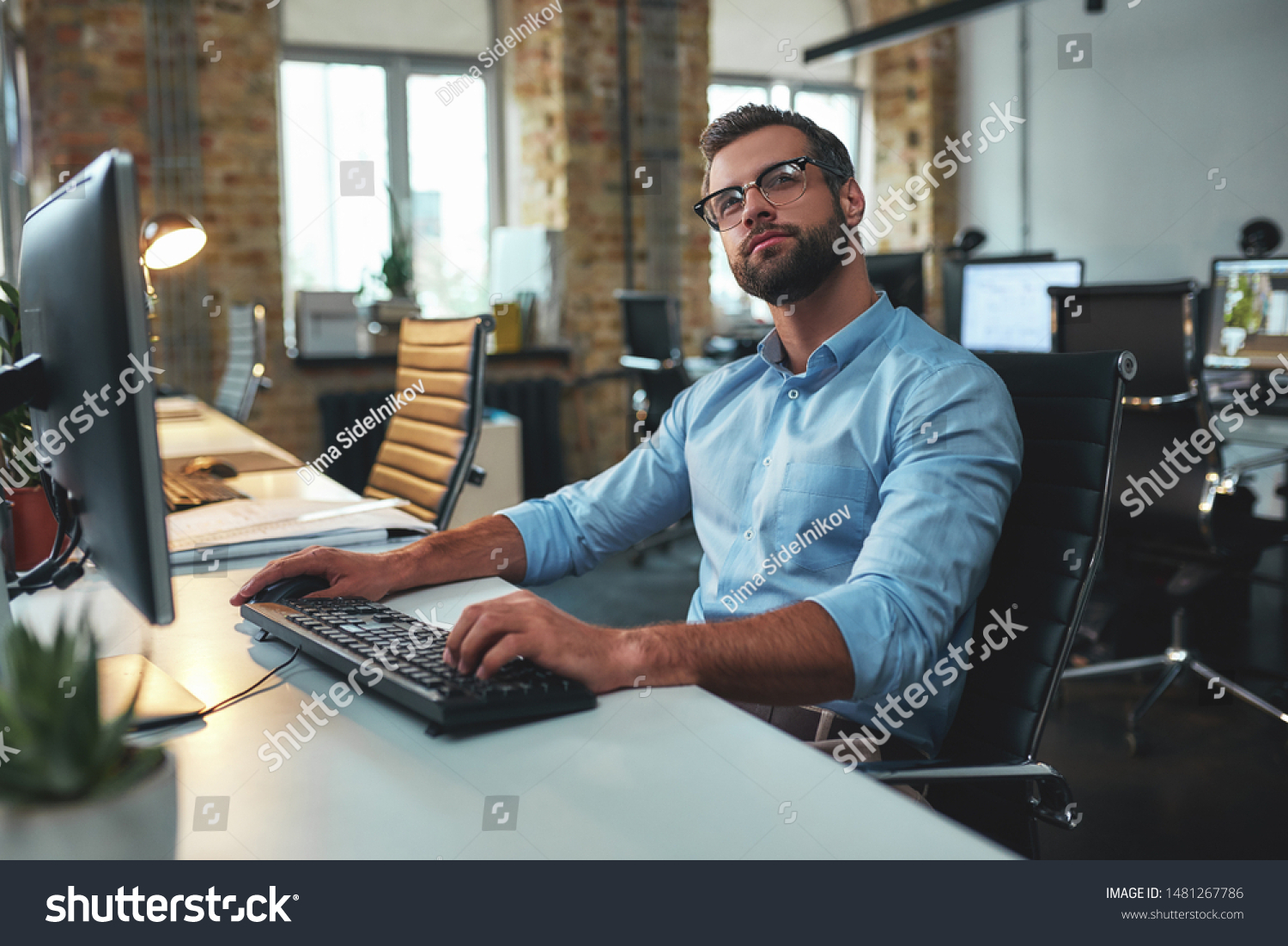 Waiting Inspiration Side View Young Bearded Stock Photo 1481267786 ...