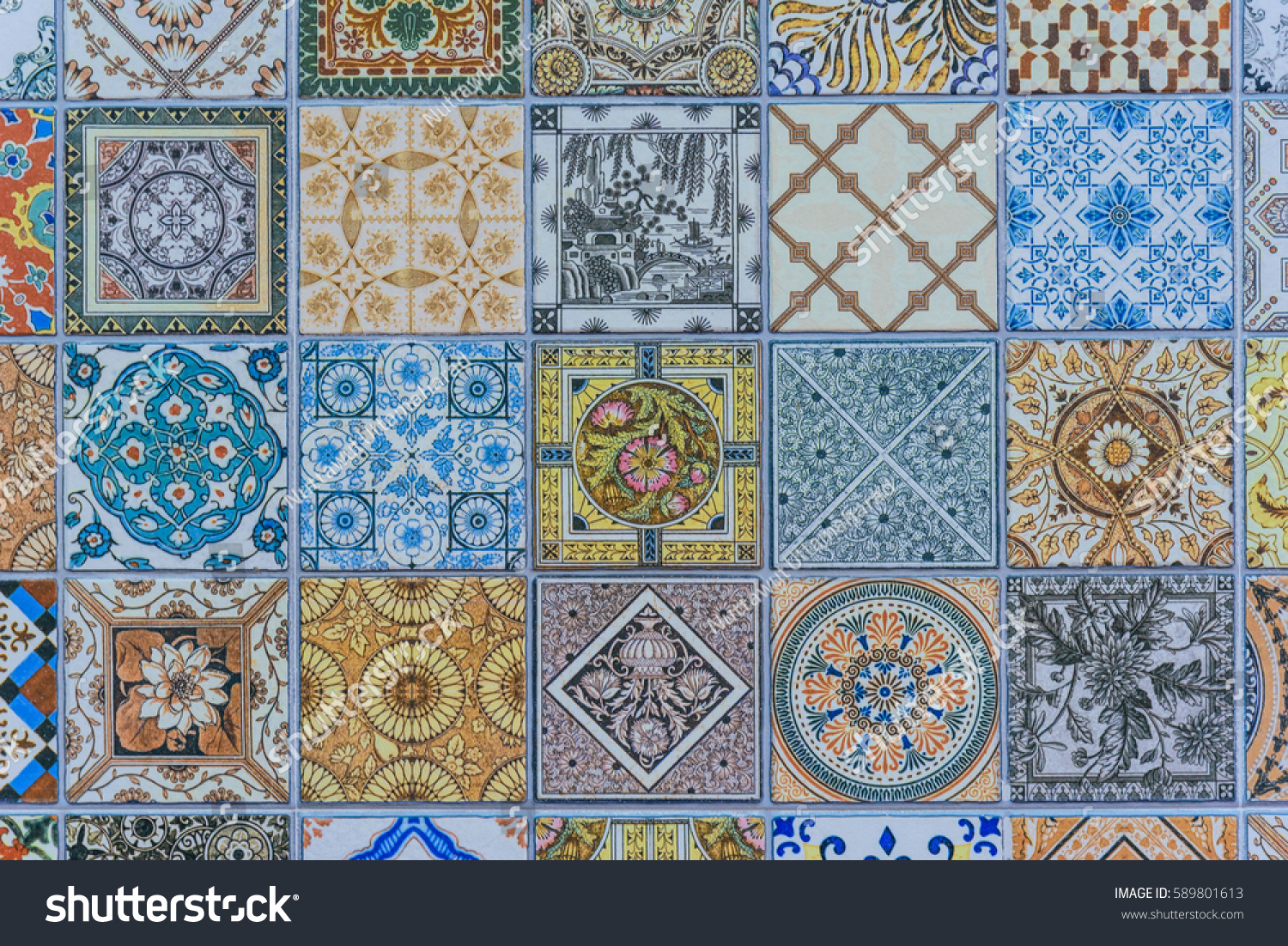 Wall ceramic tiles patterns mega set from thailand public park
