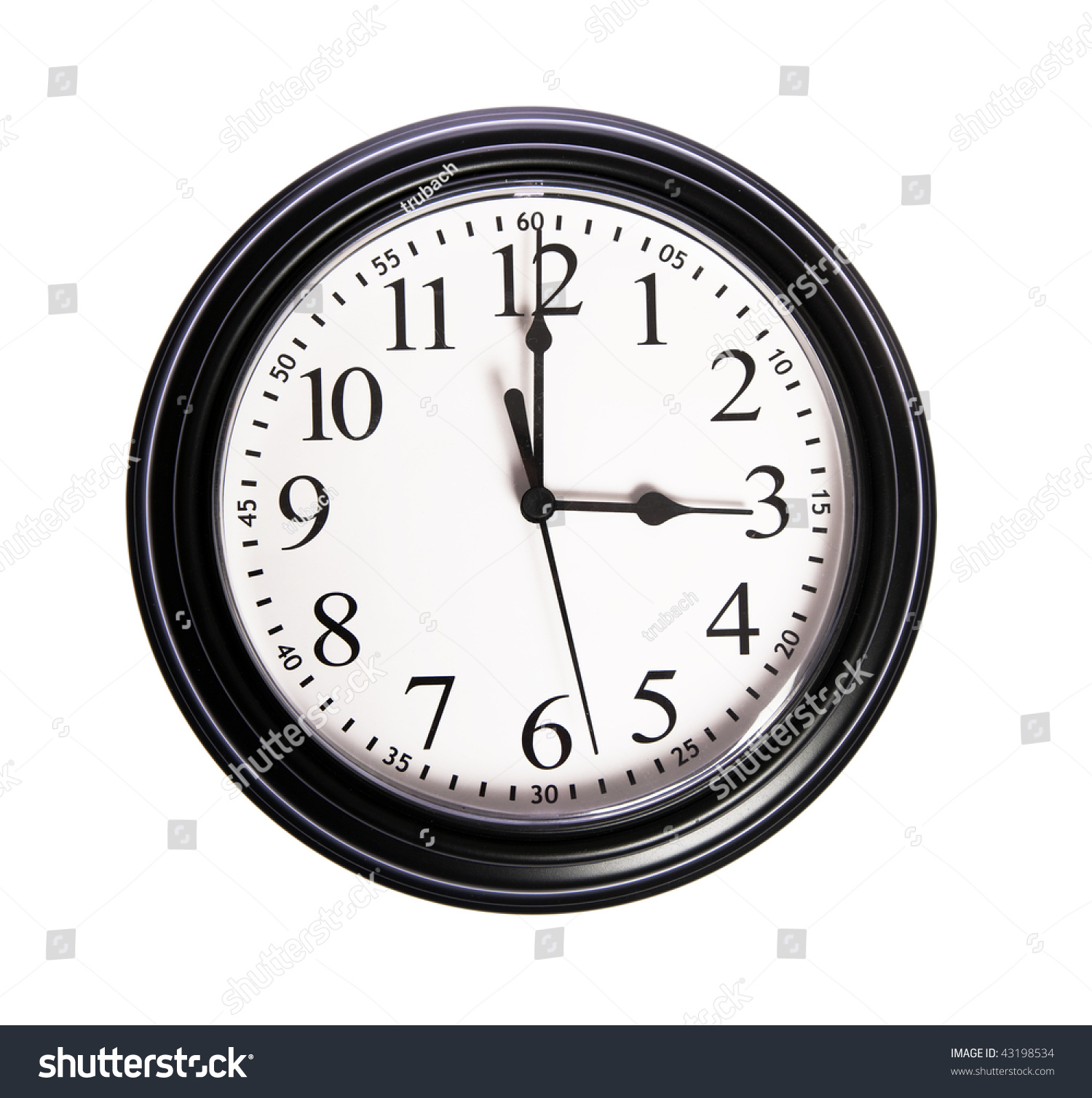 Wall Clock Shows Time 3:00 O'Clock On White Isolated Background Stock ...