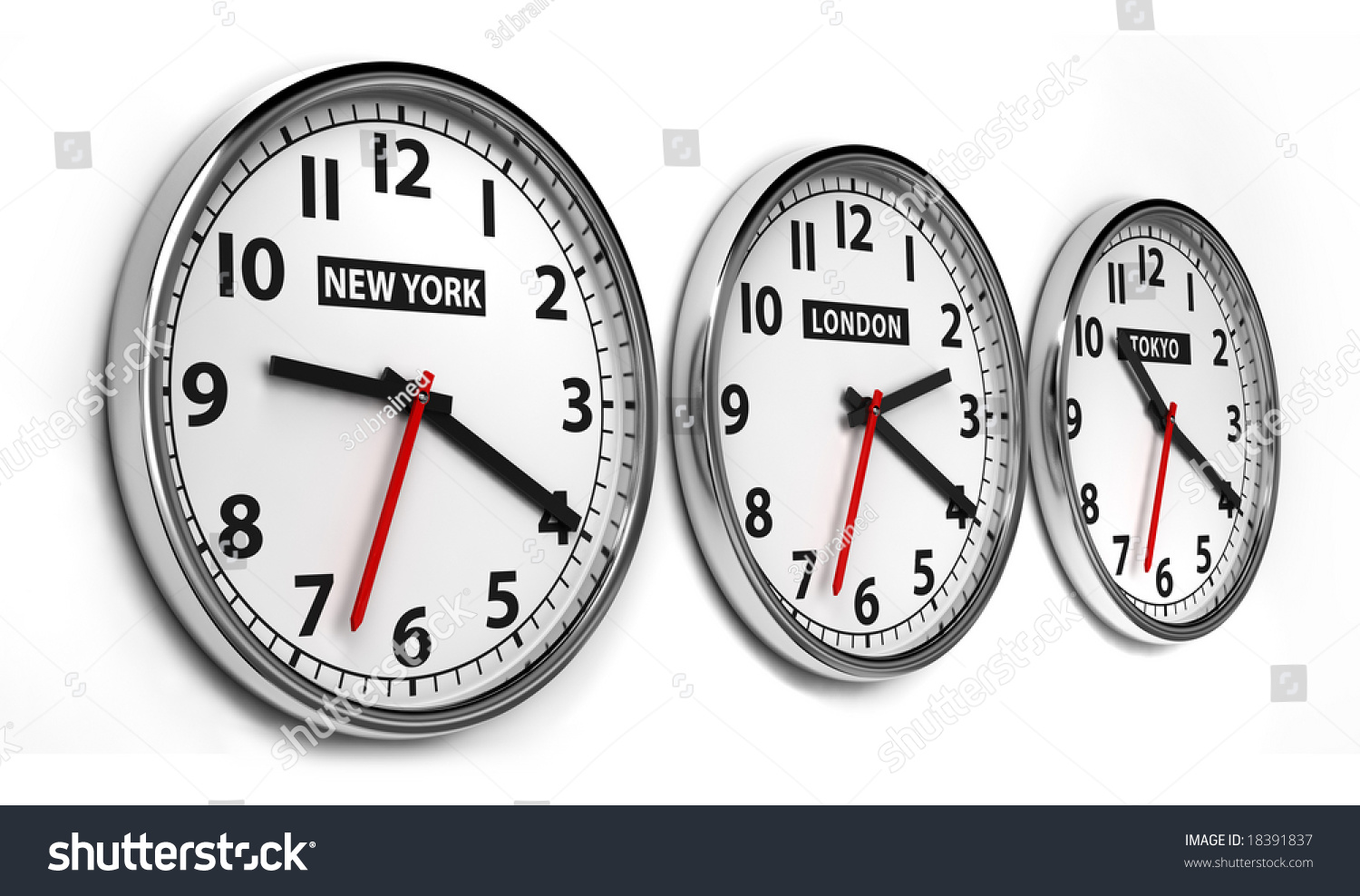 Wall Clocks Displaying Time 3 Cities Stock Illustration 18391837 ...
