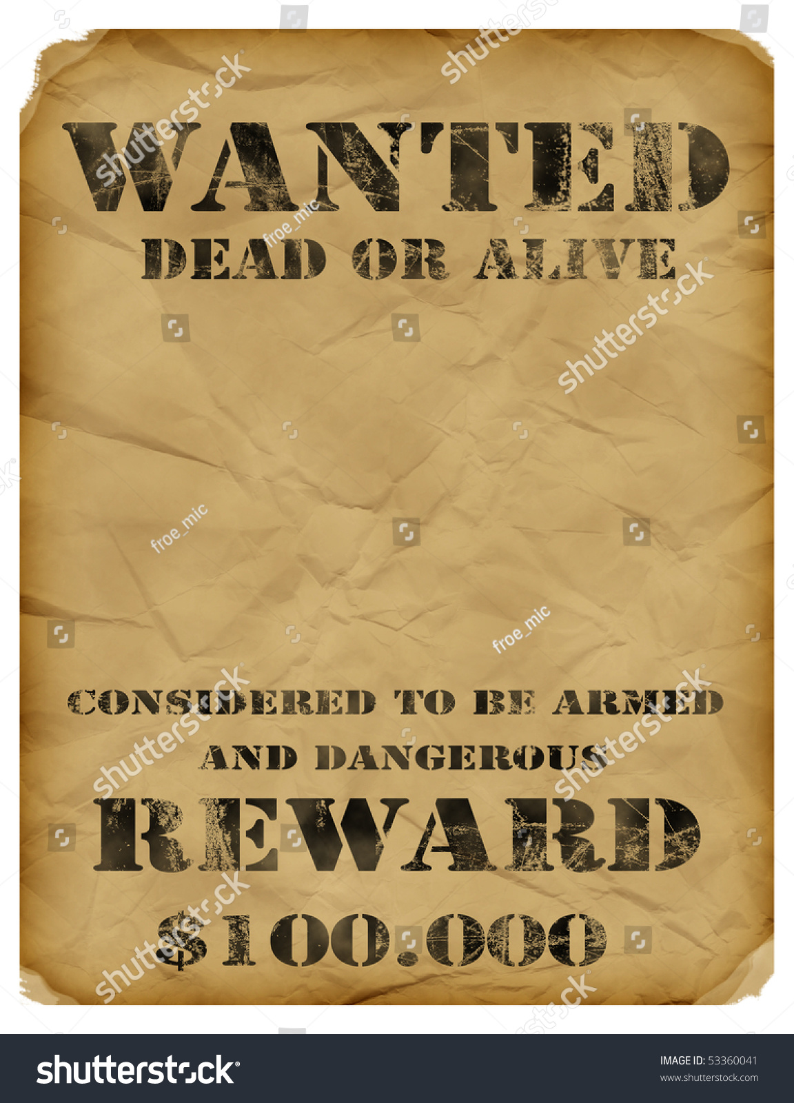 Wanted Poster, On Old Grunge Paper With Scalloped Edge, Isolated On ...
