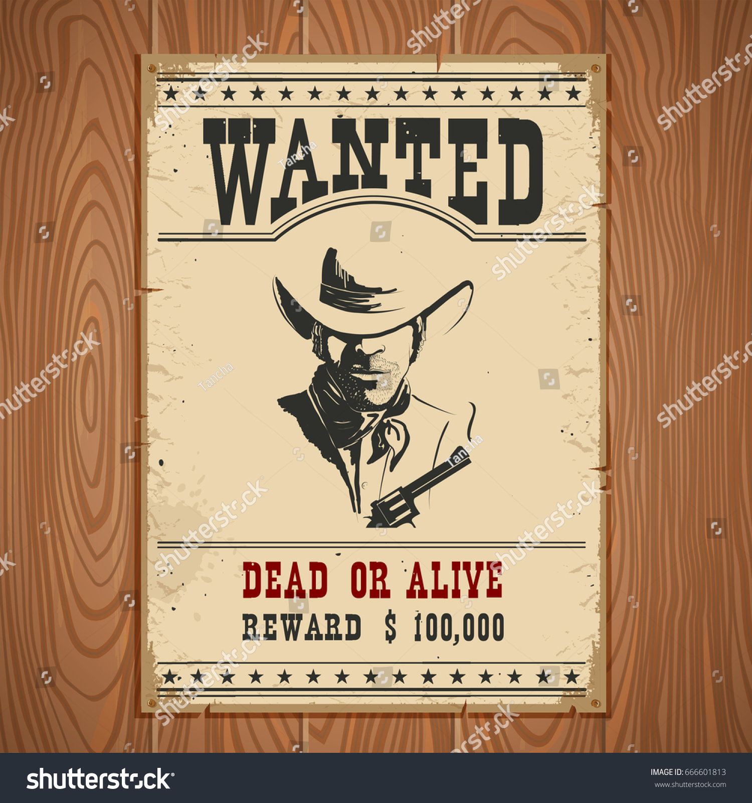 Wanted Poster On Wood Wall Texturewestern Stock Illustration 666601813 ...