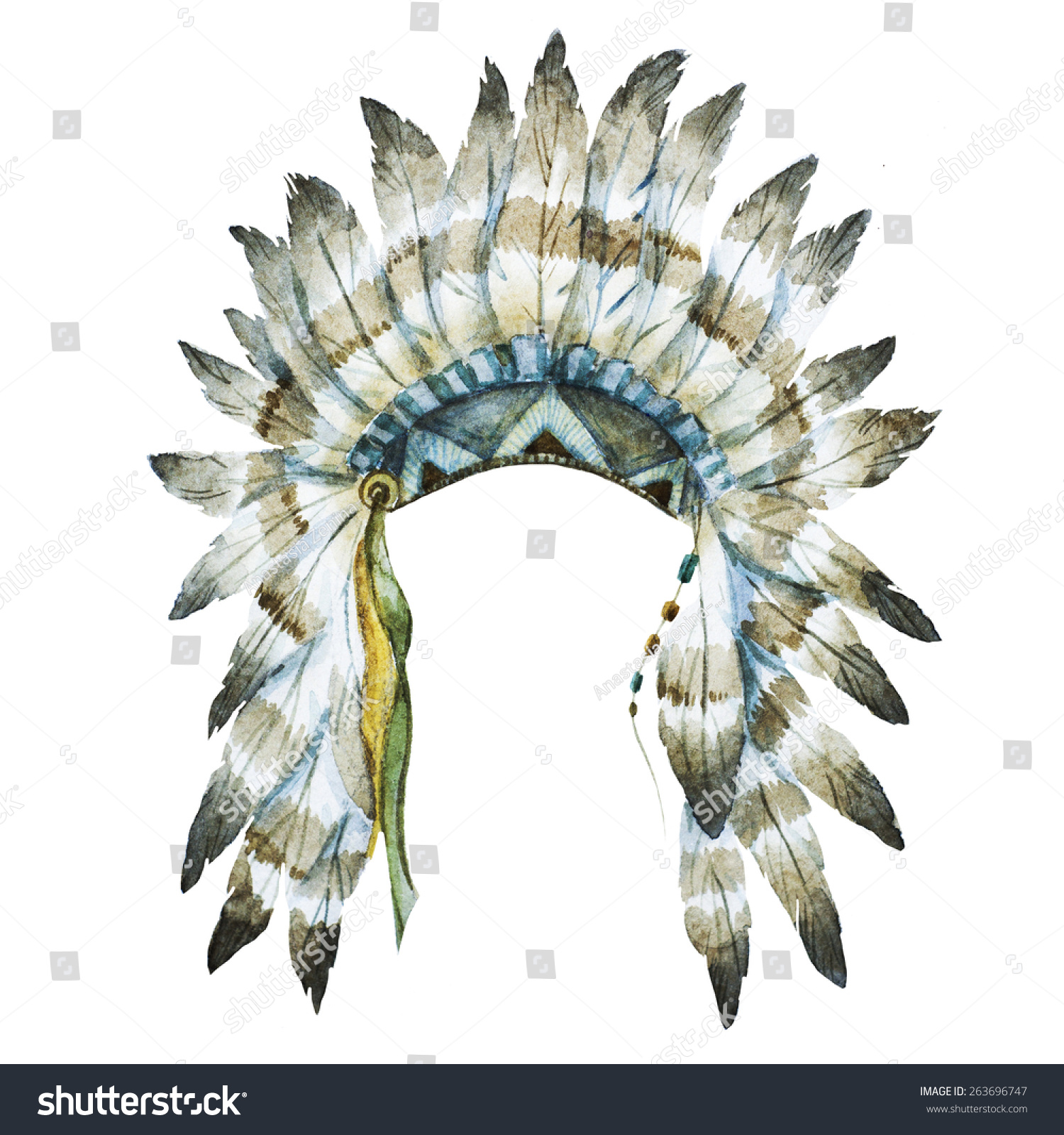 War Bonnetwatercolor Pen Indian Stock Illustration 263696747 - Shutterstock