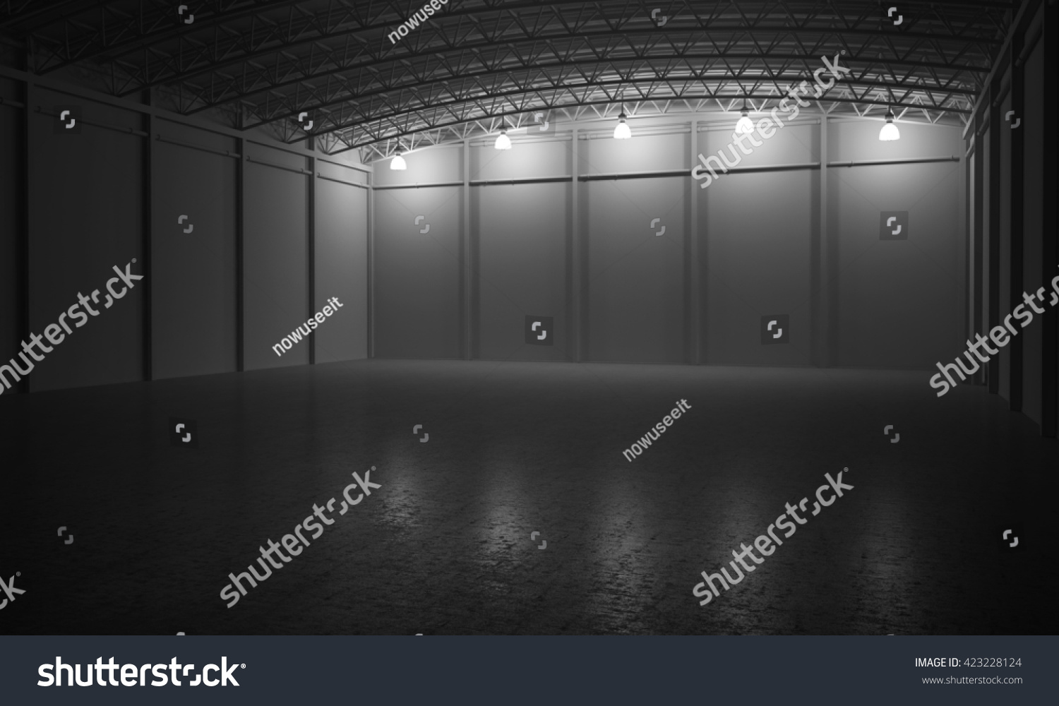 Warehouse Empty Dark Car Showroom 3d Rendering Stock Photo 423228124 ...