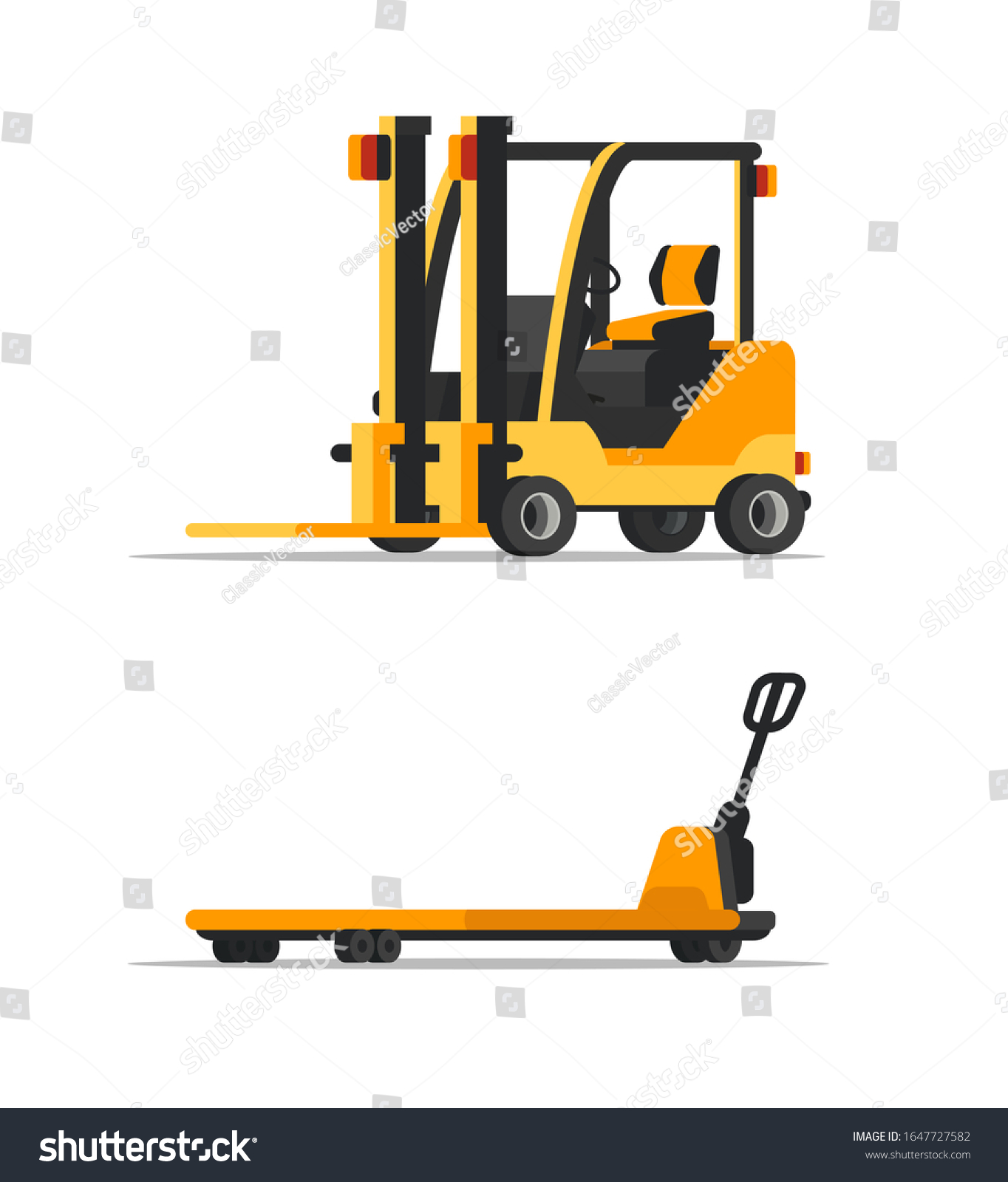 Warehouse Empty Forklifts Illustrations Set Yellow Stock Illustration ...