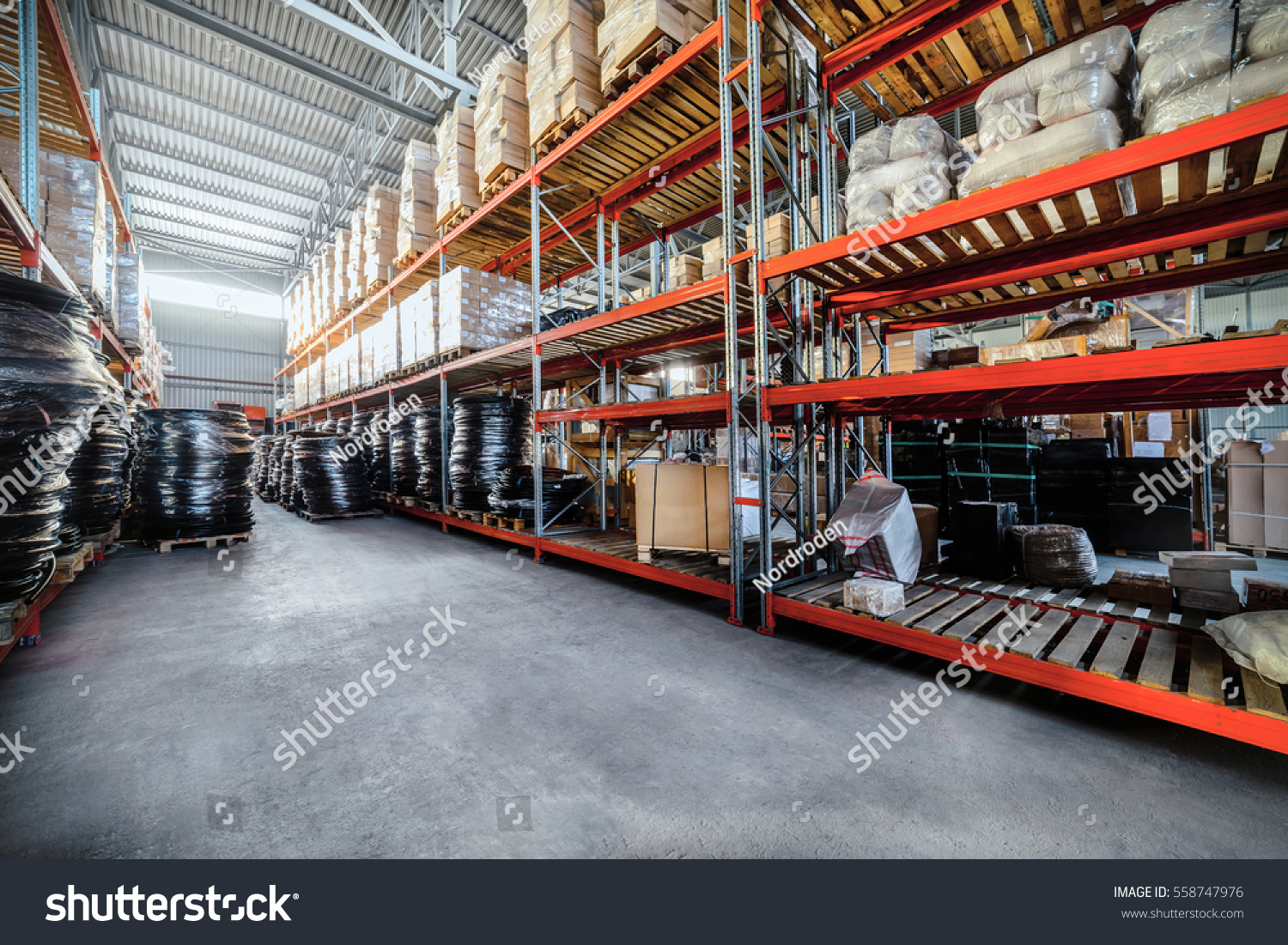 Warehouse Industrial Goods Large Long Racks Stock Photo ...
