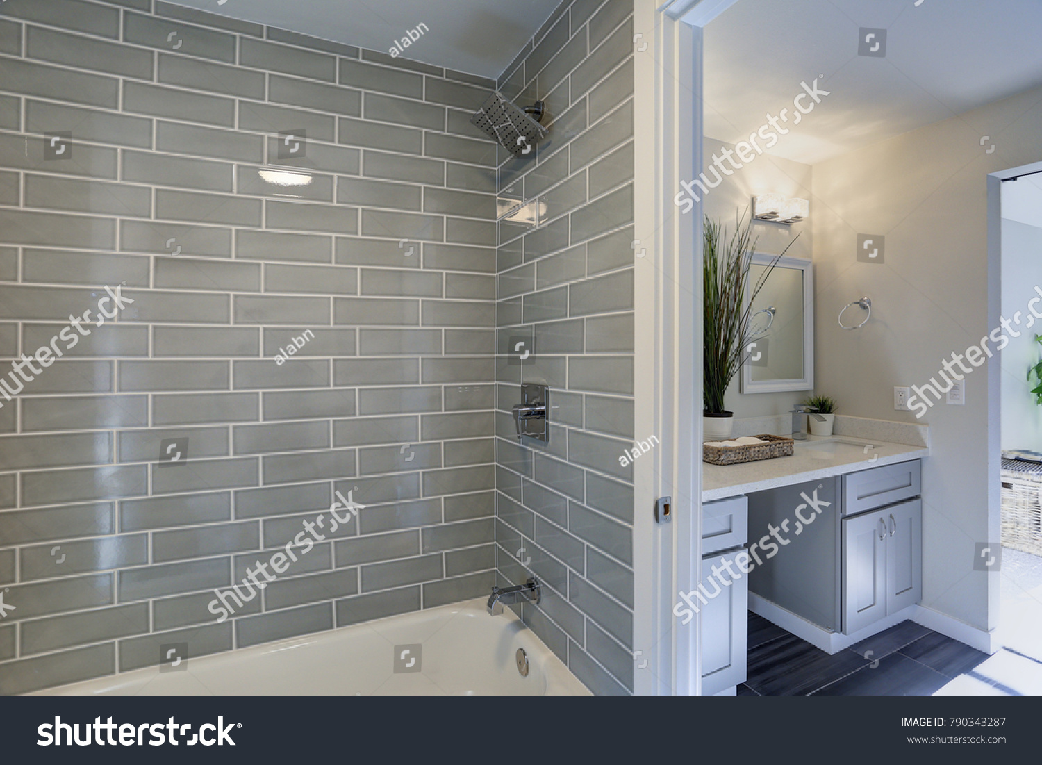 Warm Clean Bathroom Boasts Grey Glass Stock Photo Edit Now 790343287