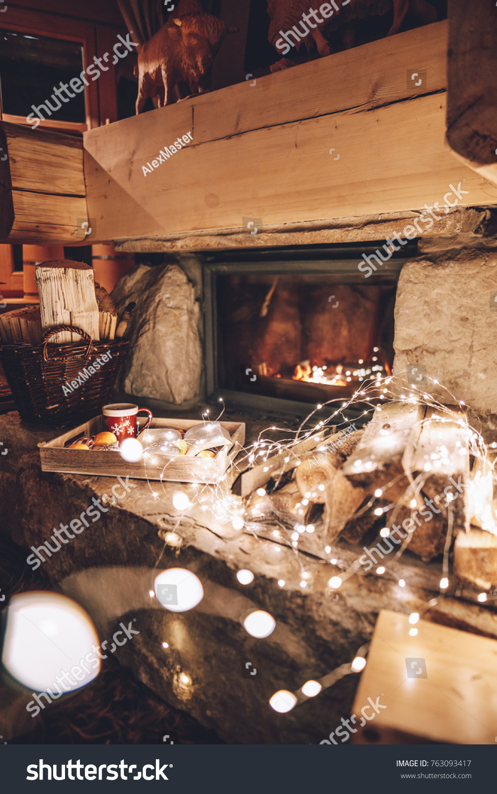Warm Cozy Fireplace Real Wood Burning Stock Photo Edit Now 763093417