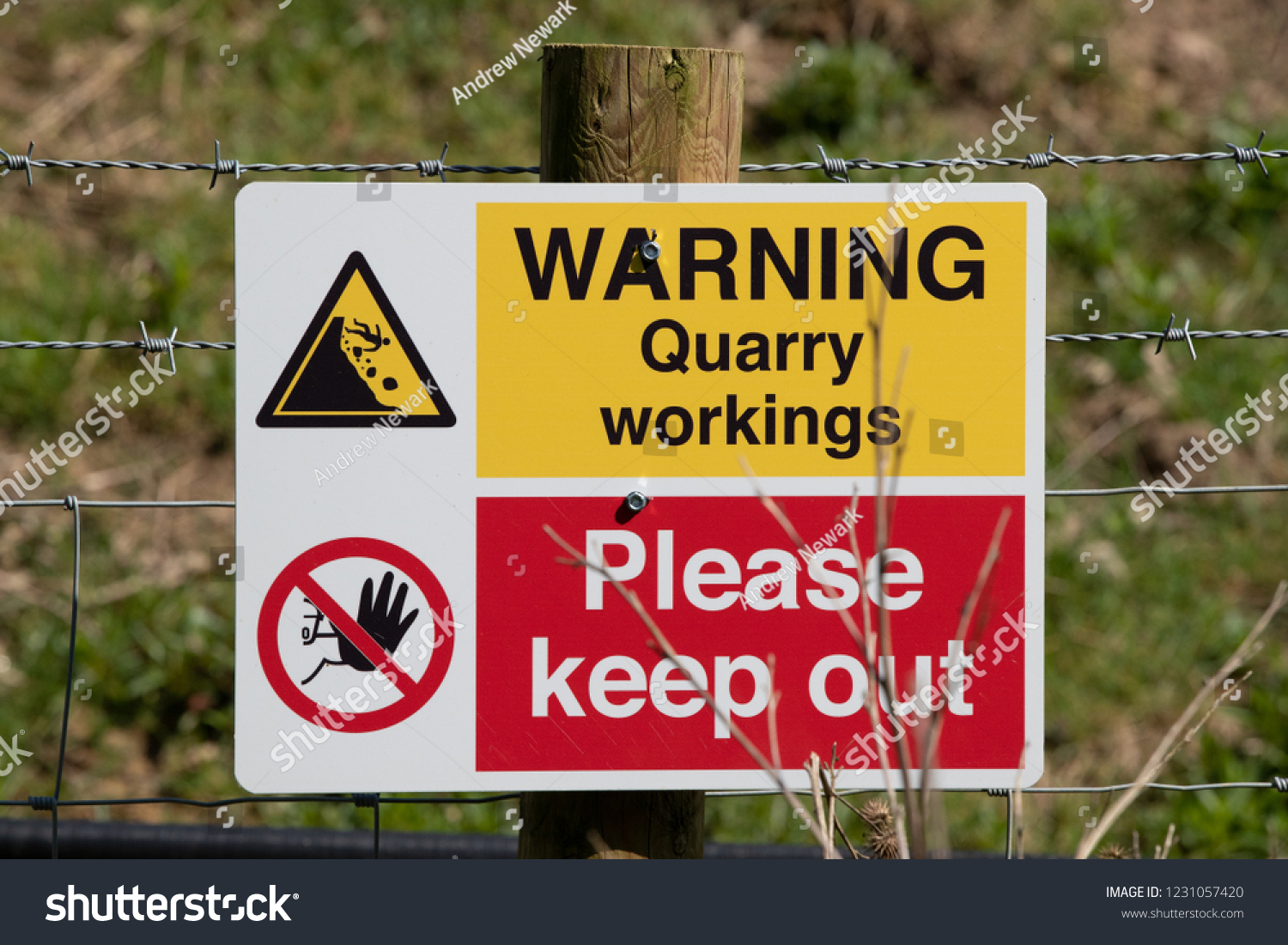 Warning Sign Quarry Workings Please Keep Stock Photo (Edit Now) 1231057420