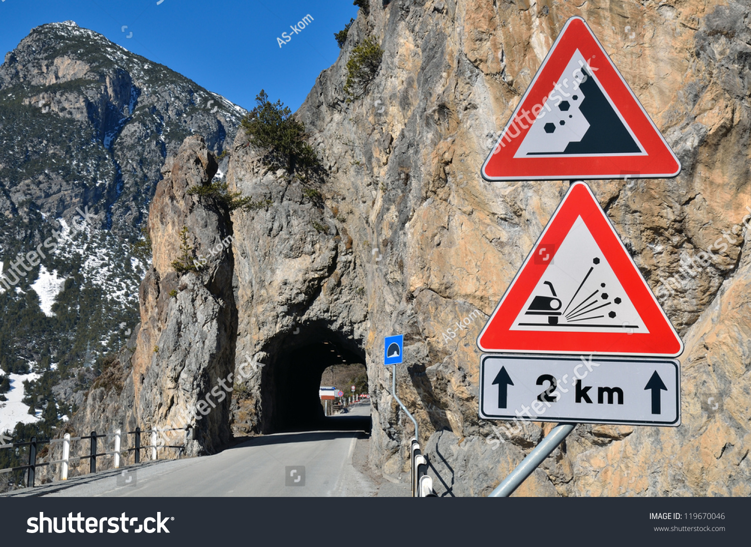 Warning Traffic Signs On Mountain Road Stock Photo Edit Now