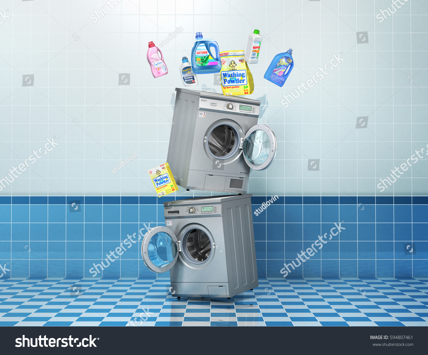 Washing Concept Detergents Bottles Washing Powder Stock Washing Concept Detergents Bottles Washing Powder Stock