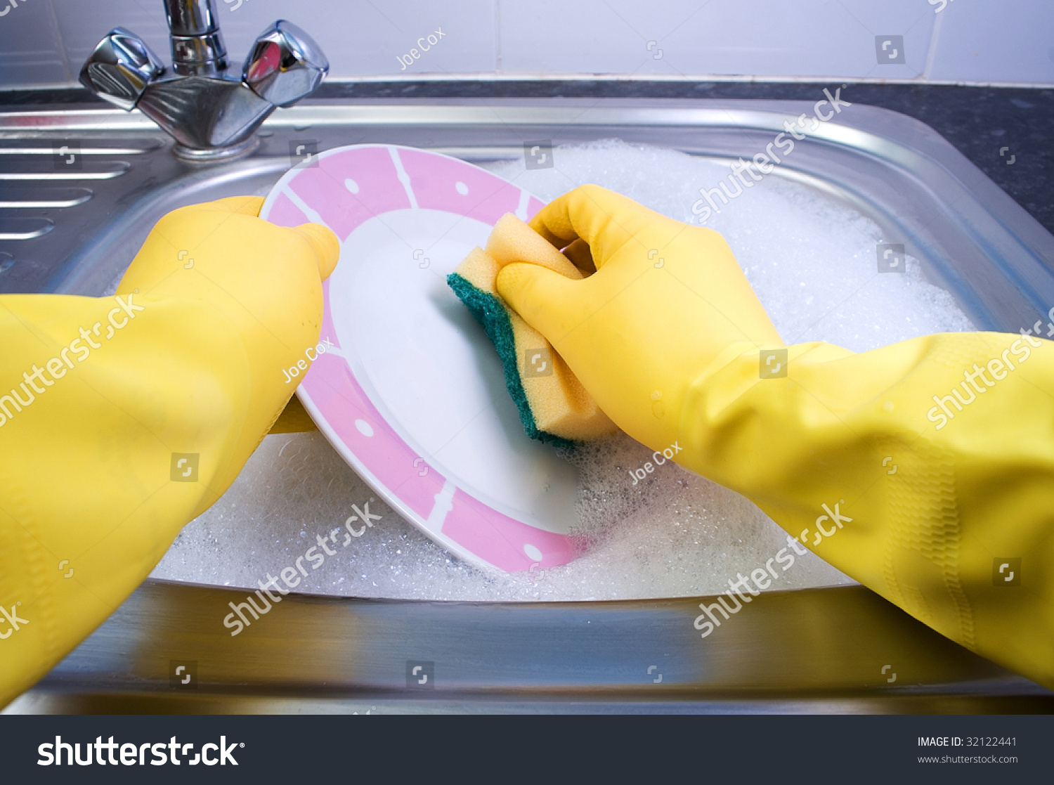 Washing Dishes Yellow Gloves Stock Photo 32122441 Shutterstock