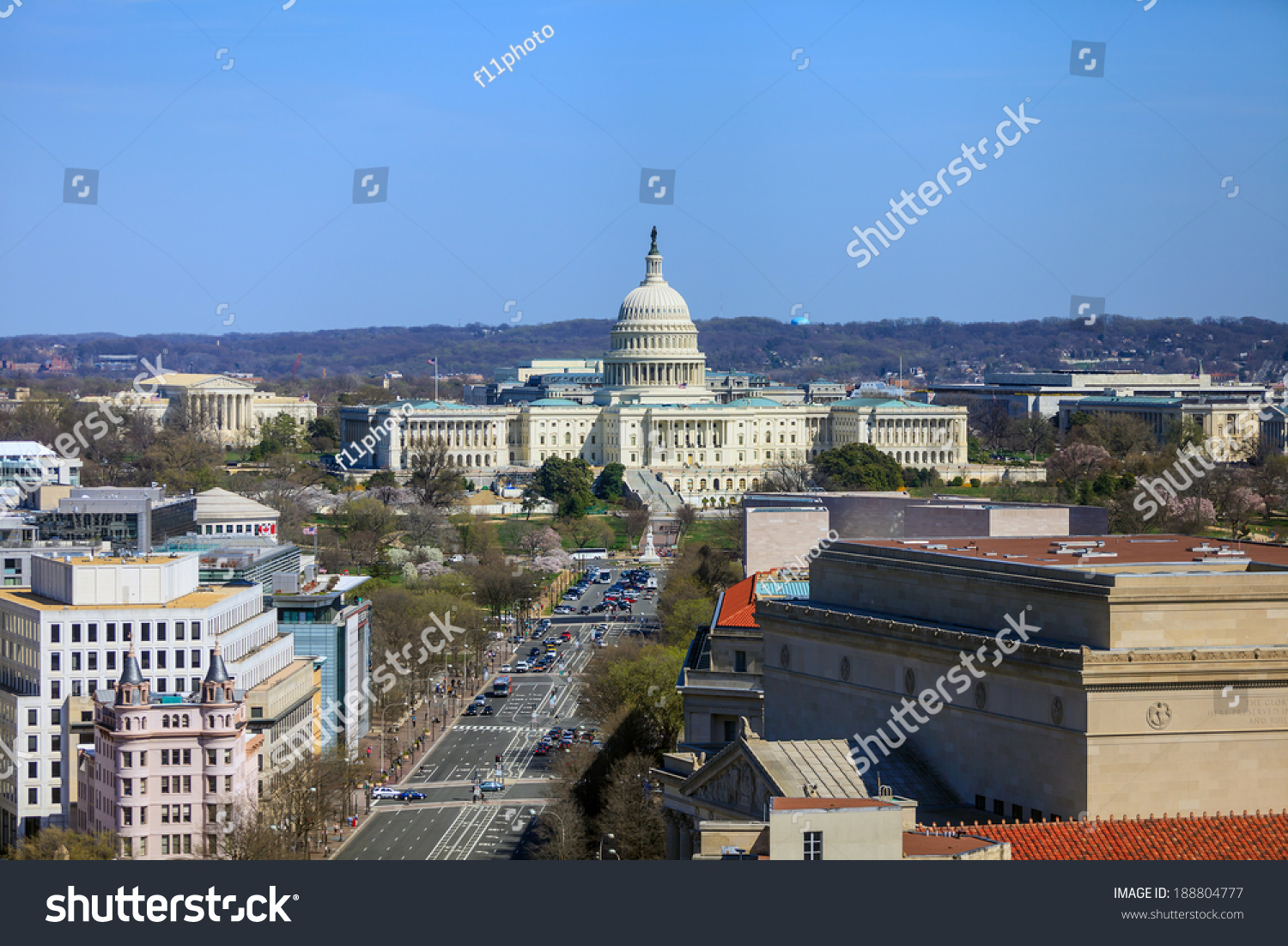 Washington Dc, Skyline With Capitol Building And Other Federal ...