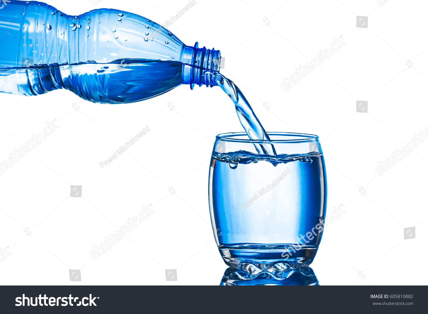 Water Being Poured Bottle Into Transparent Stock Photo 605810882 ...