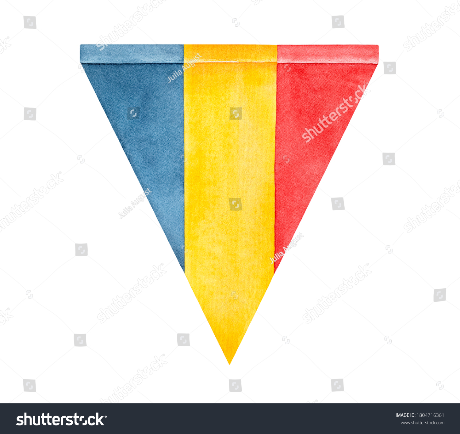 recommend clip art: Water color illustration of tricolor flag of Romania. One single object, triangular shape. Handdrawn watercolour sketchy drawing, cut out clip art element for design decoration, greeting card, poster.