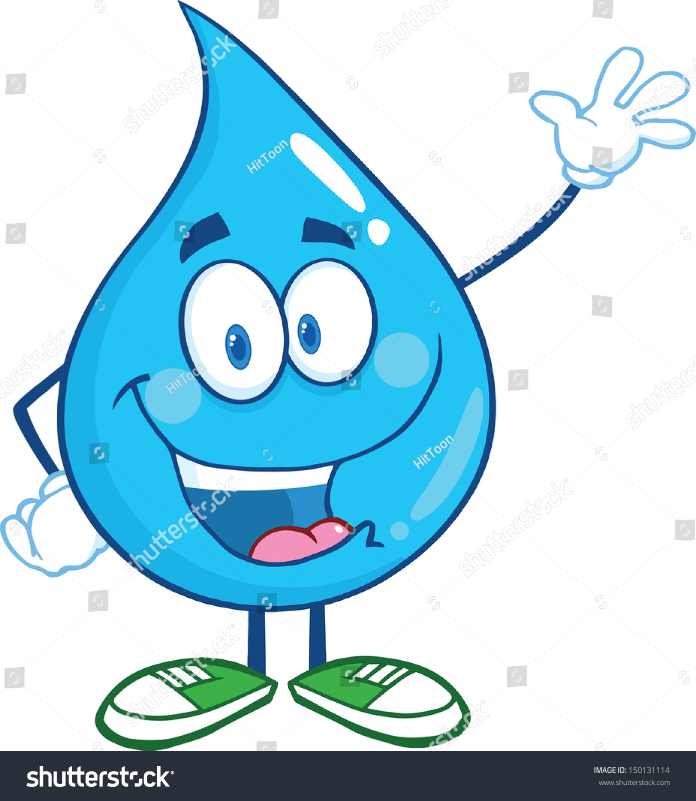 Water Drop Cartoon Mascot Character Waving For Greeting. Stock Photo ...