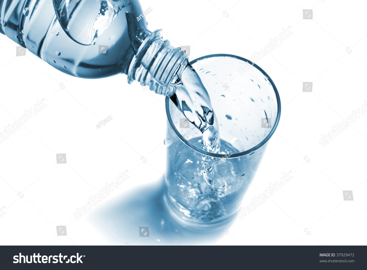 Water Pouring Into Glass Bottle Isolated Stock Photo 37929472 