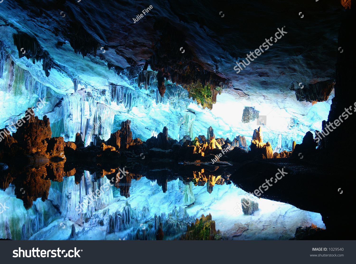 Water Reflection In Illuminated Cave Interior Stock Photo 1029540 ...