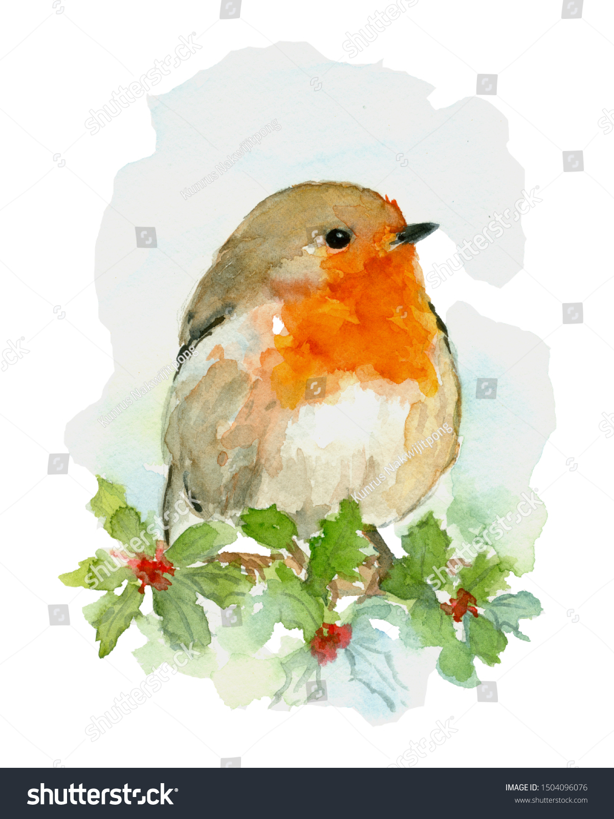 Download Watercolor Bird Robin Hand Drawn Painting Stock Illustration 1504096076