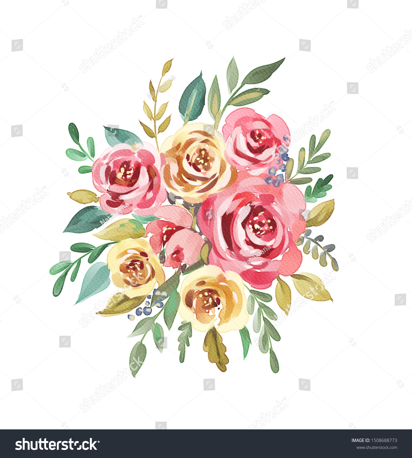 Watercolor Bouquet Flowers Leaves Isolated On Stock Illustration ...
