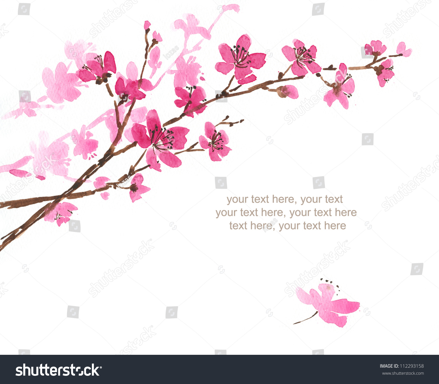 Watercolor Card Spring Cherry Blossoms Place Stock Illustration ...