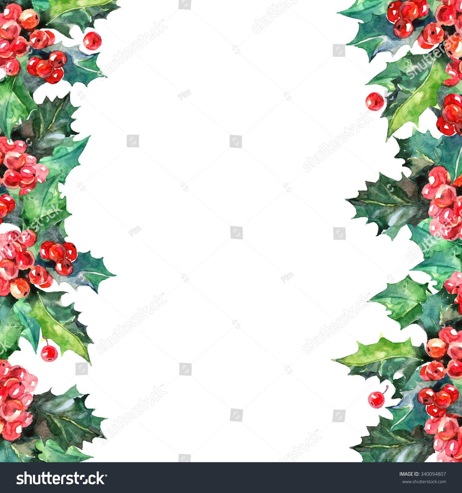 Watercolor Christmas Holly Branch Berry Background Stock Illustration ...