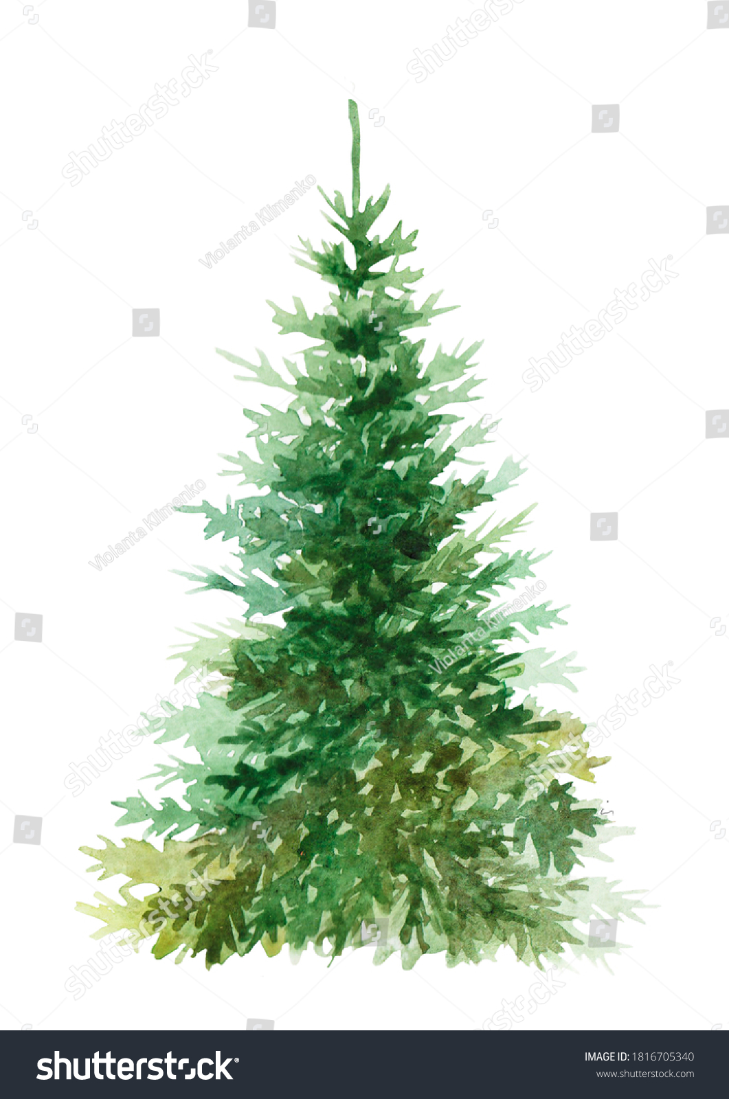 Watercolor Christmas Tree Isolated On White Stock Illustration ...