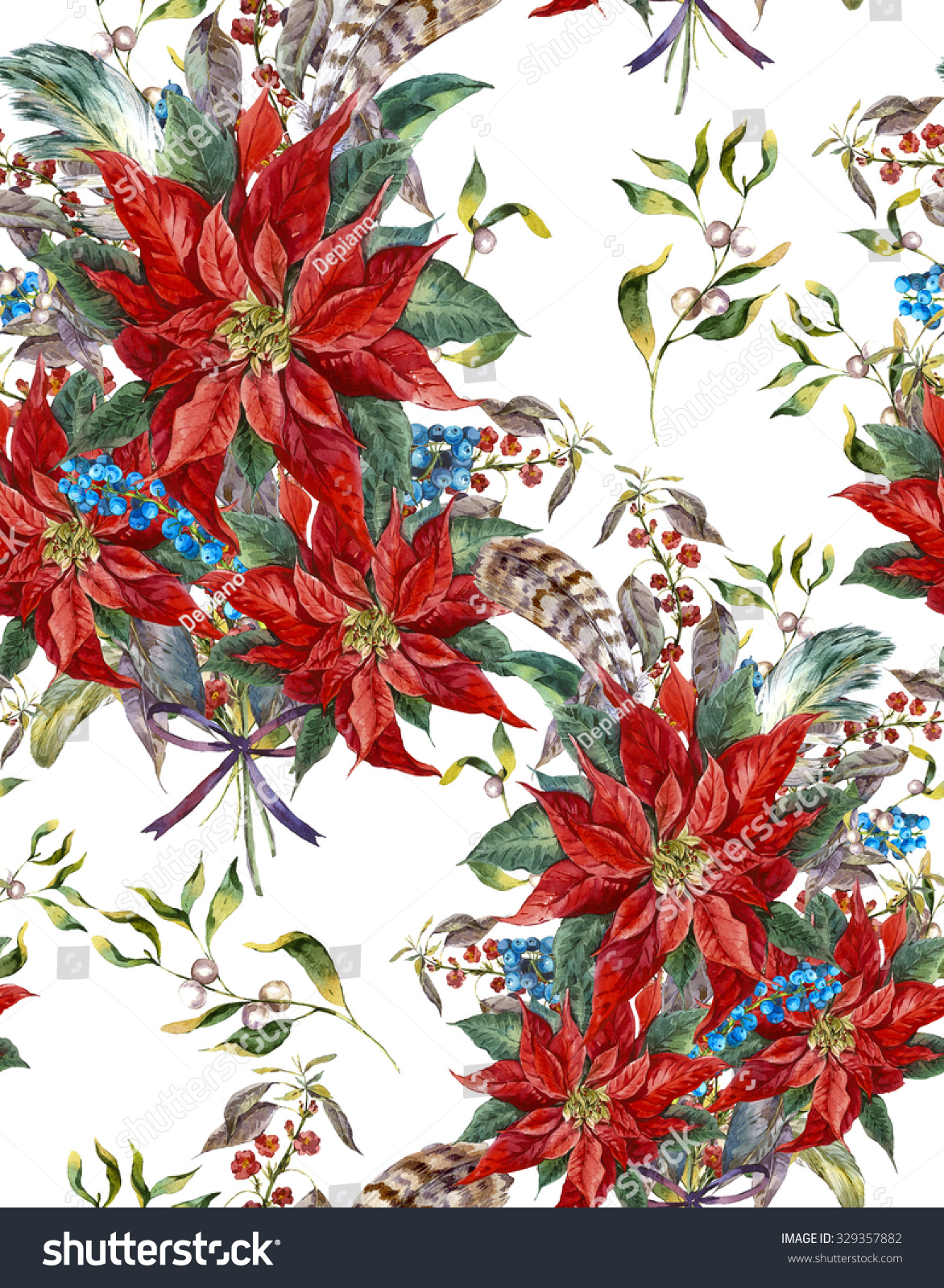 Download Watercolor Christmas Vintage Floral Seamless Pattern Stock Illustration 329357882 PSD Mockup Templates