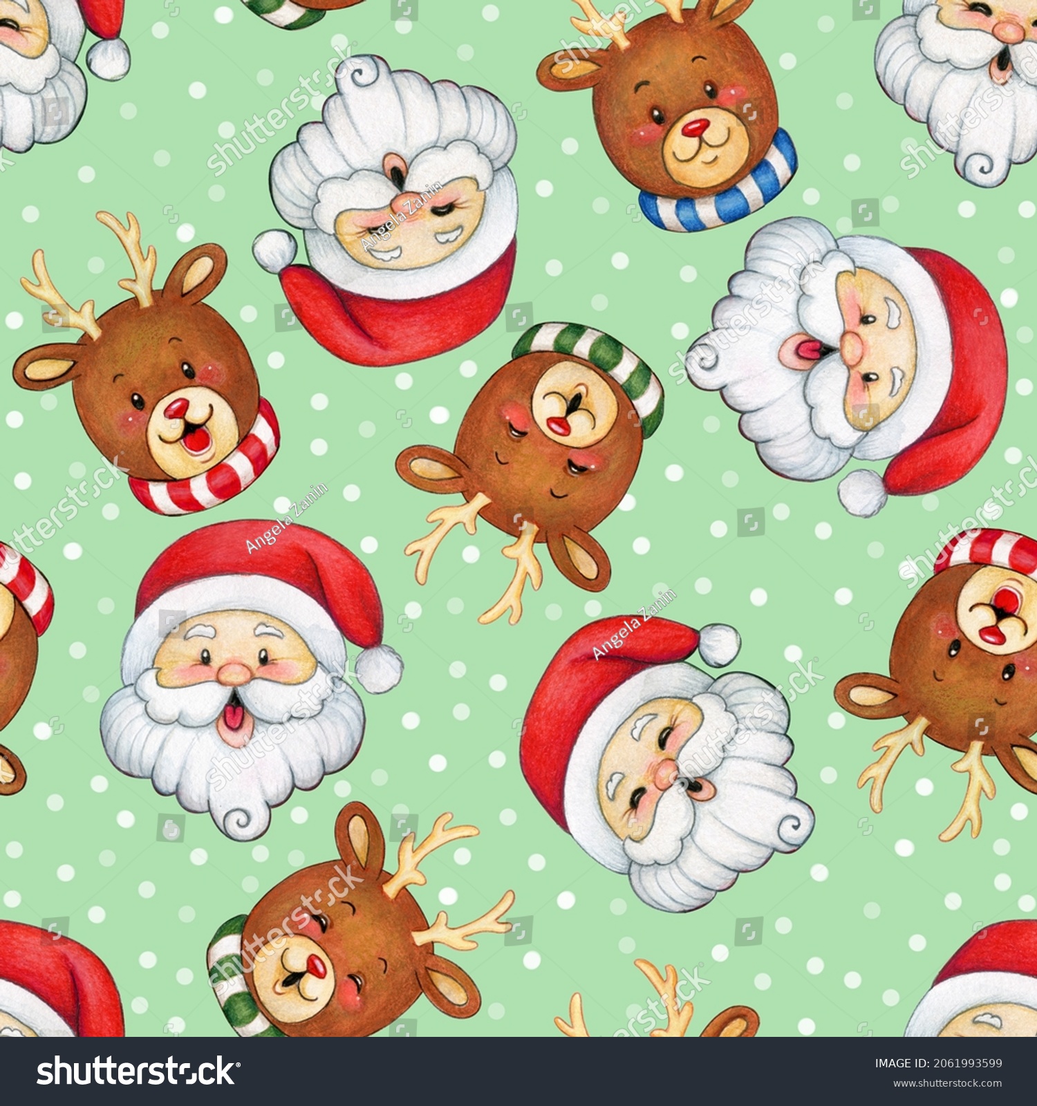 2 475 Watercolor Santa Claus Seamless Images Stock Photos Vectors   Stock Photo Watercolor Cute Santa And Reindeers Seamless Pattern 2061993599 